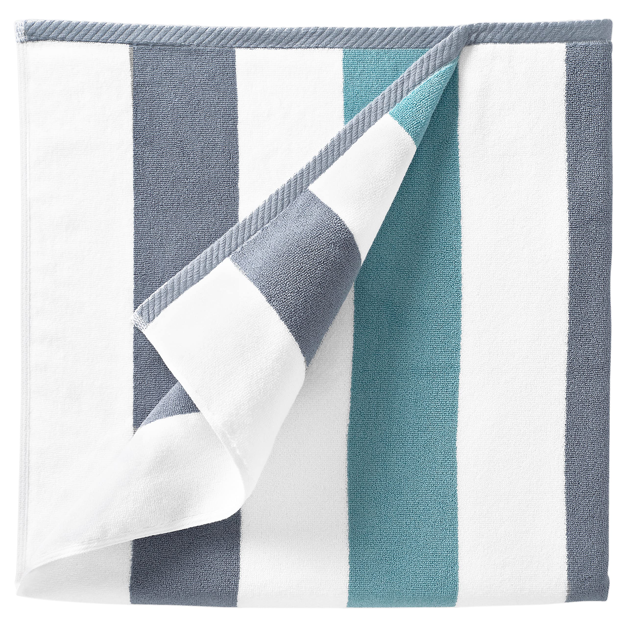 Laguna Beach Textile Co. Striped Cabana Beach Towel - Oversized, Plush 630 Gsm Cotton - Stone Gray And Sea Glass Green