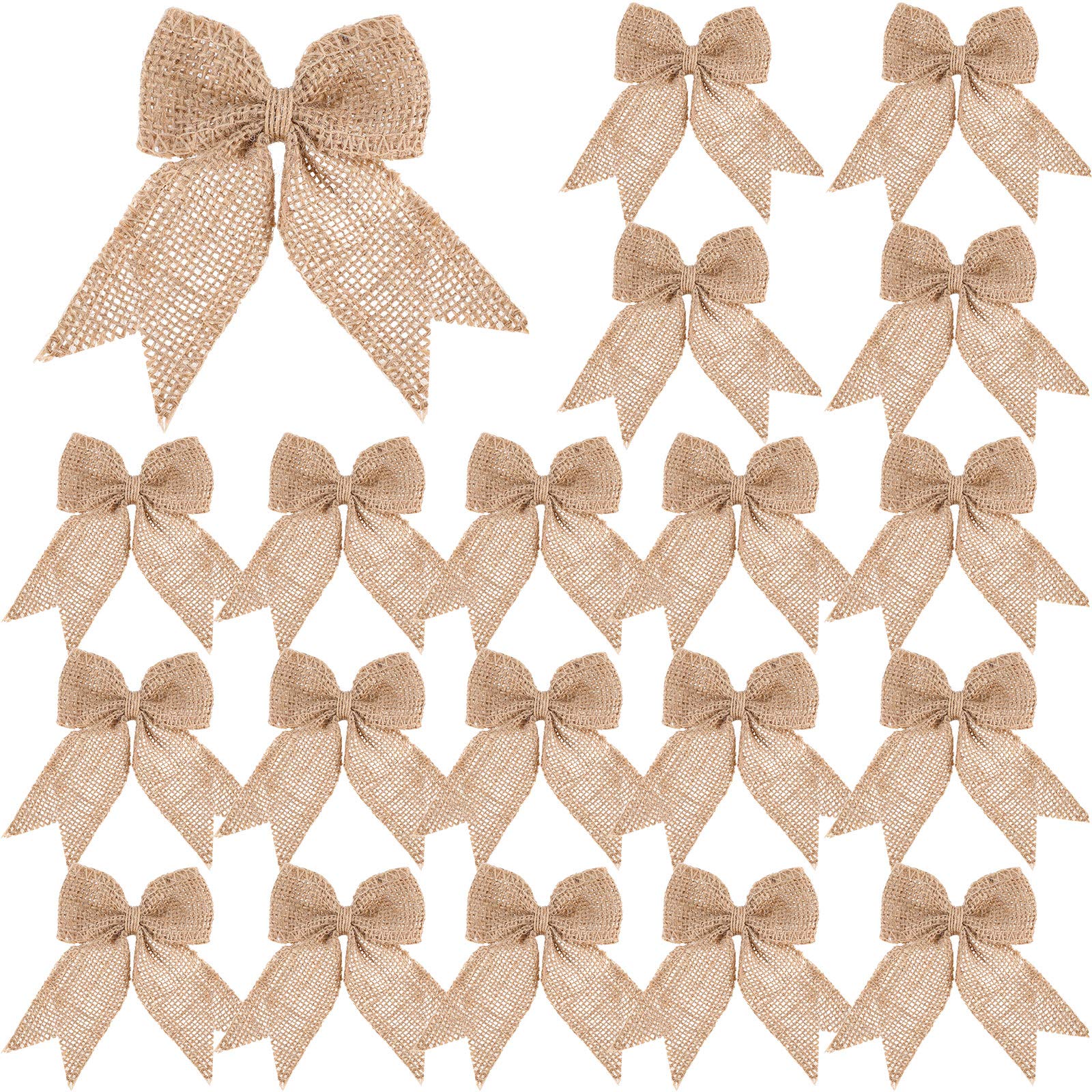 20 Pieces Burlap Bows Burlap Bow Knot Handmade Burlap Decorative Bowknot Natural Ornament Bow for Christmas Decoration Tree Fest