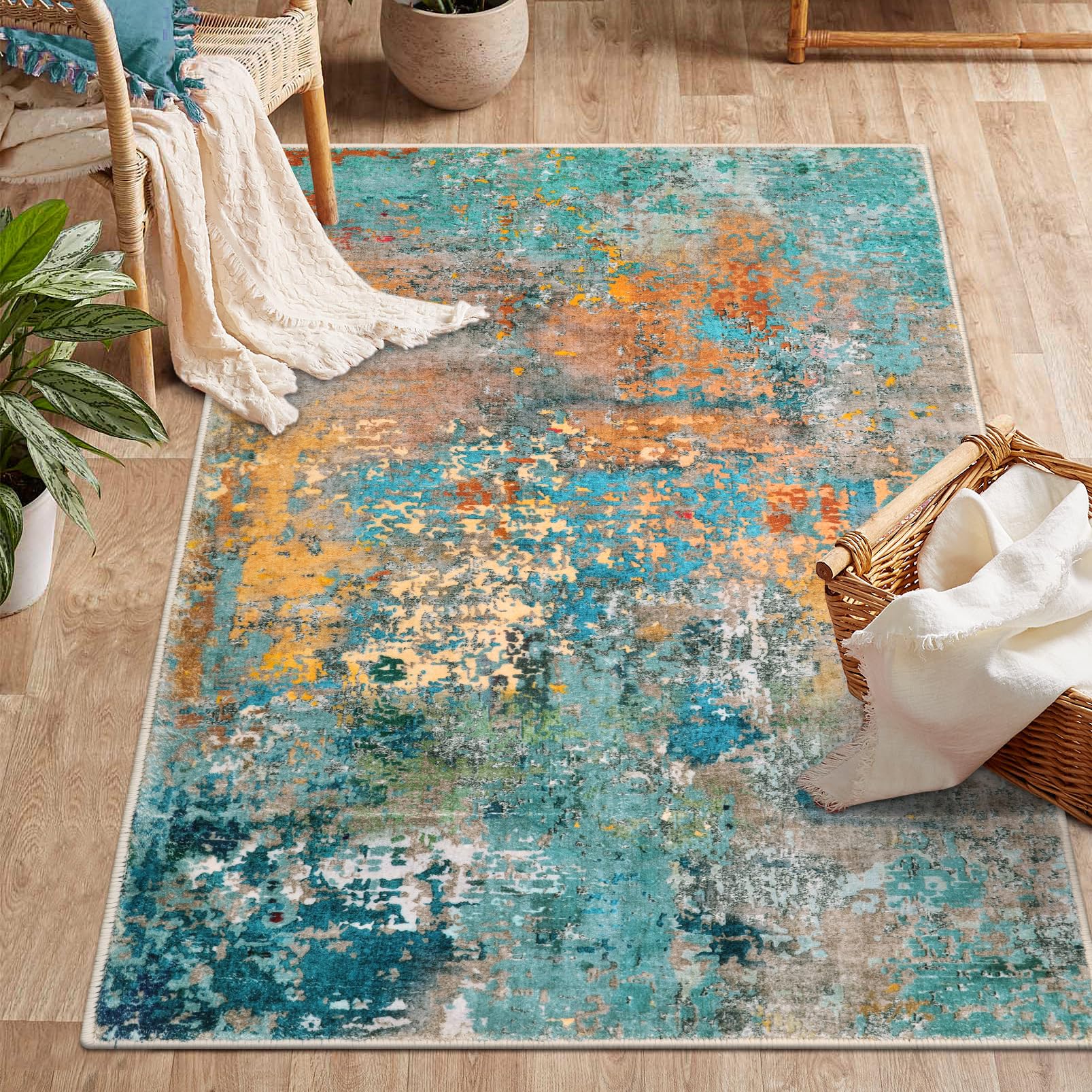 Lahome Modern Abstract Area Rug - 3x5 Soft Rug for Bedroom Non Slip Living Room Mat, Machine Washable Contemporary Throw Carpet 
