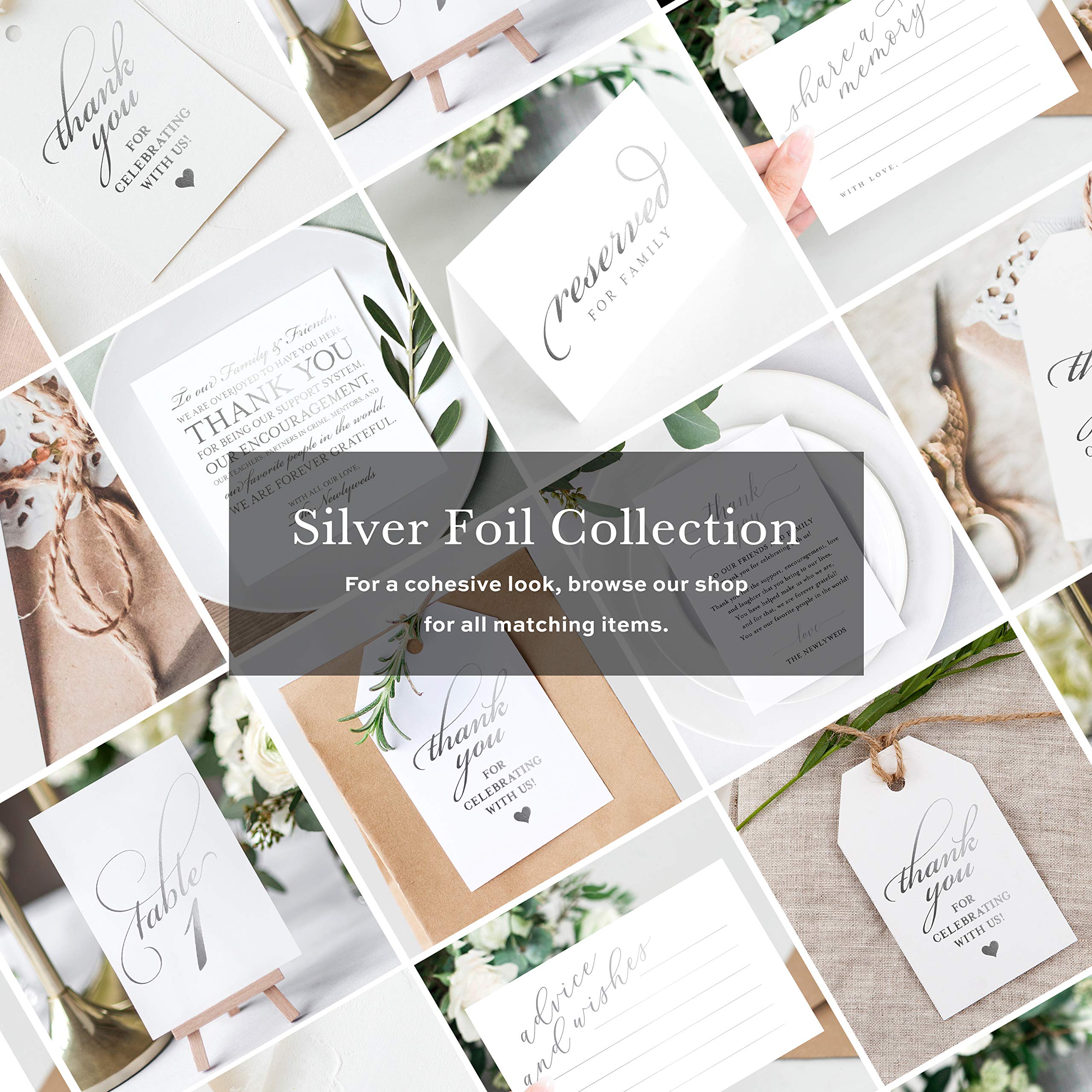 Bliss Collections Silver Foil Wedding Table Numbers, Double Sided 4X6 Calligraphy Design, Numbers 1-40 And Head Table Card Inclu