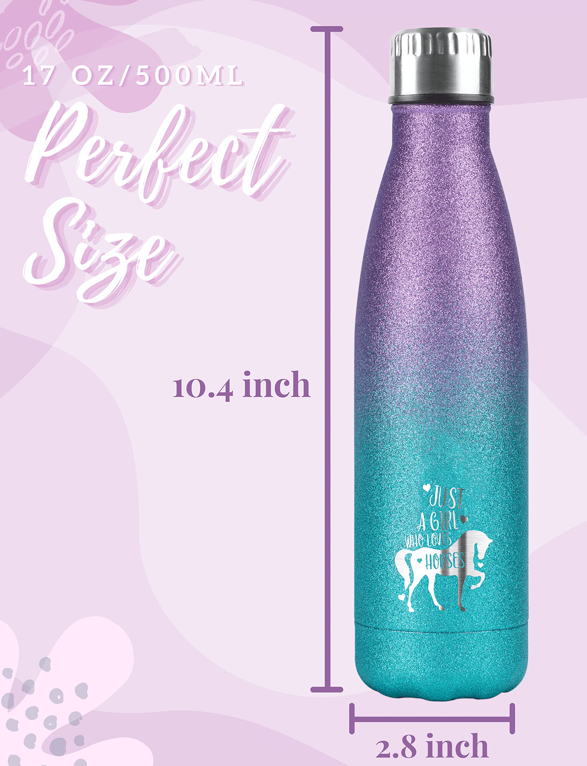 Onebttl Horse Gifts for Girls  Women  Insulated Stainless Steel Water Bottle  Horse Stuff for Equestrian  Horse Lovers  Cowgirls on Birthday  Back to School  Christmas  Violet-Blue Gradient Glitter