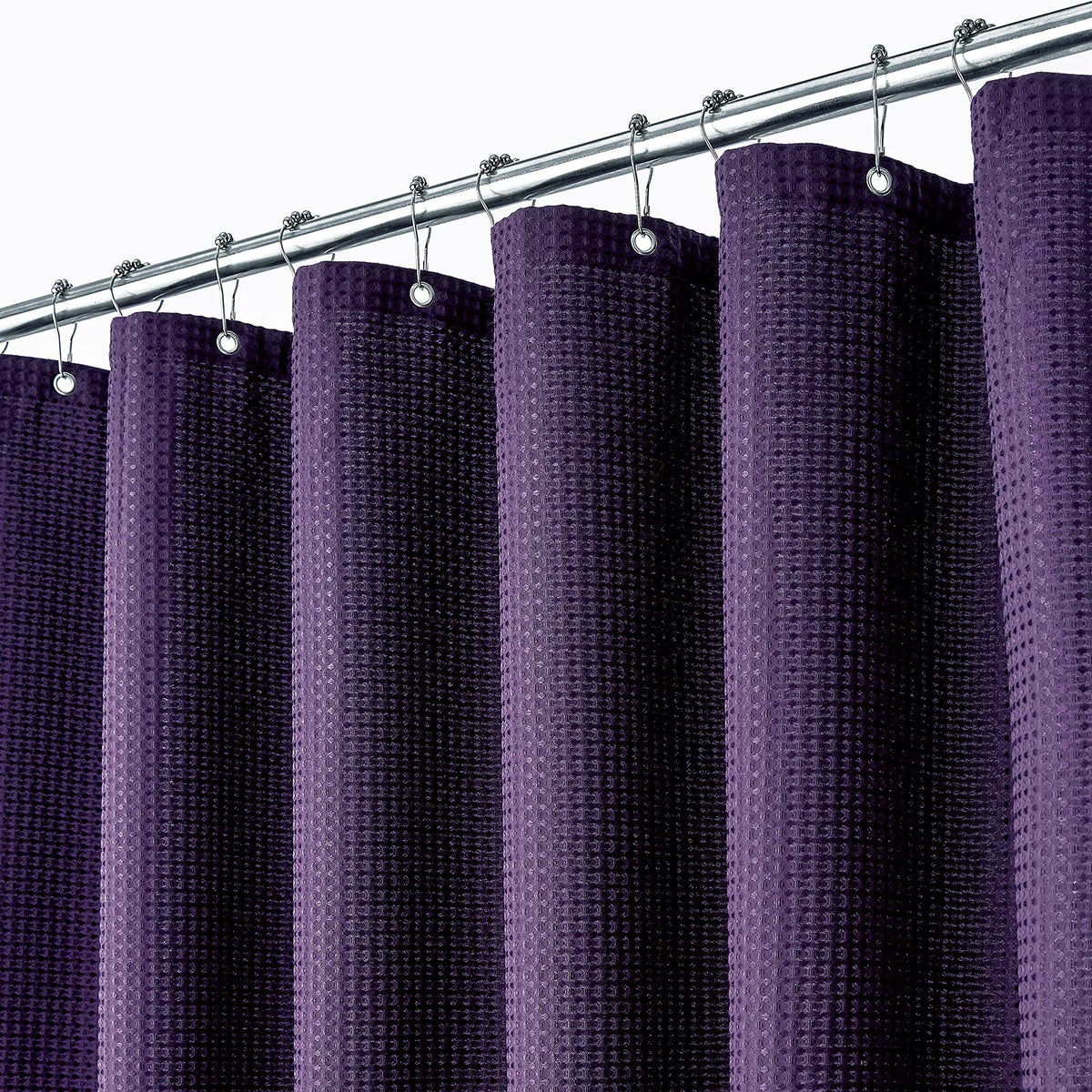 Dynamene Purple Fabric Shower Curtain - Waffle Textured Heavy Duty Cloth Shower Curtains For Bathroom, 256Gsm Hotel Spa Luxury W