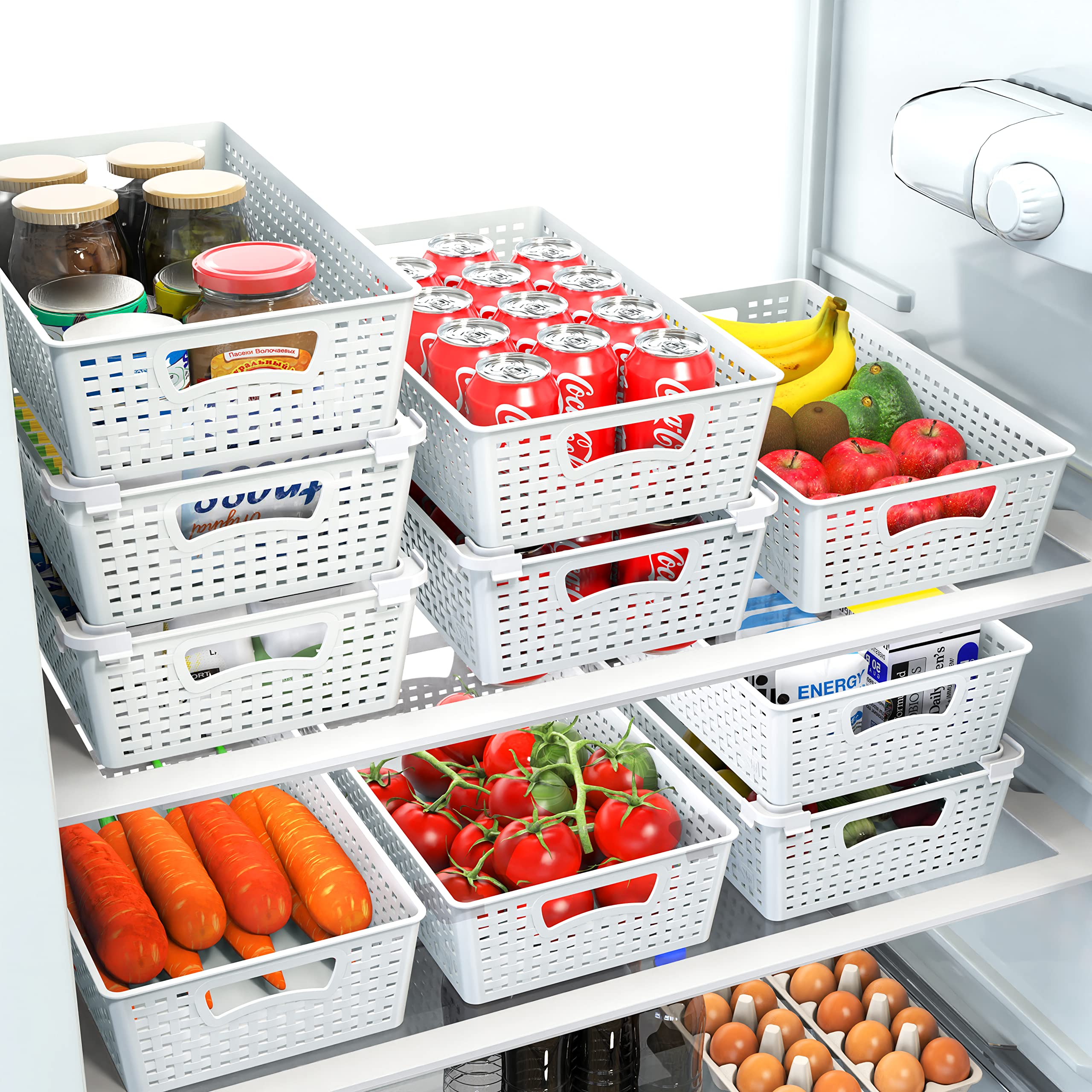 Simple Houseware Plastic Stackable Storage Basket Pantry Organizer, 6 Pack, 14.5'' X 8.5'' X 3.5'', White