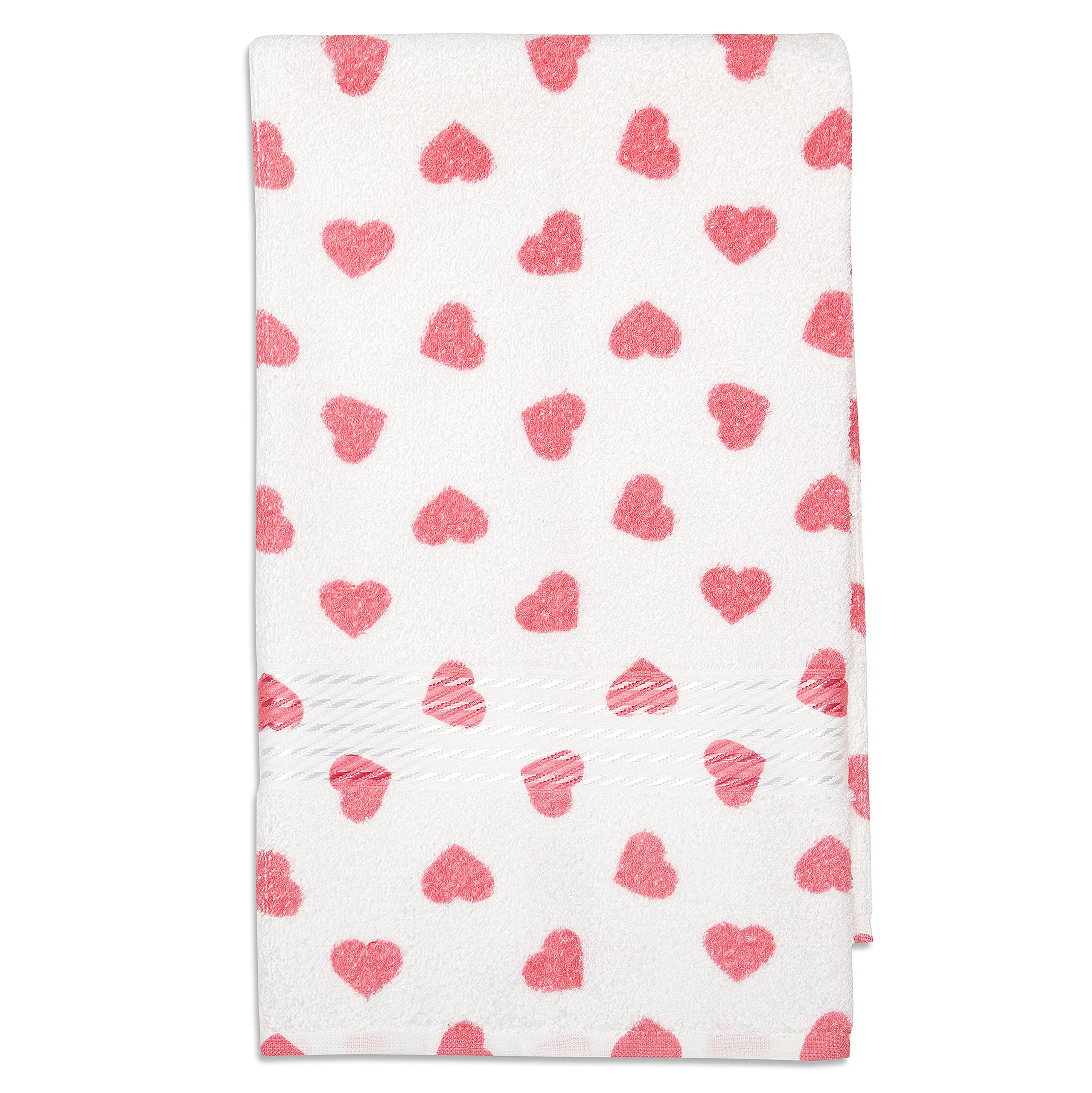 Cackleberry Home Hearts All Over Bathroom Cotton Terry Hand Towels 20 W X 30 L Inches, Set Of 2 (Pink)