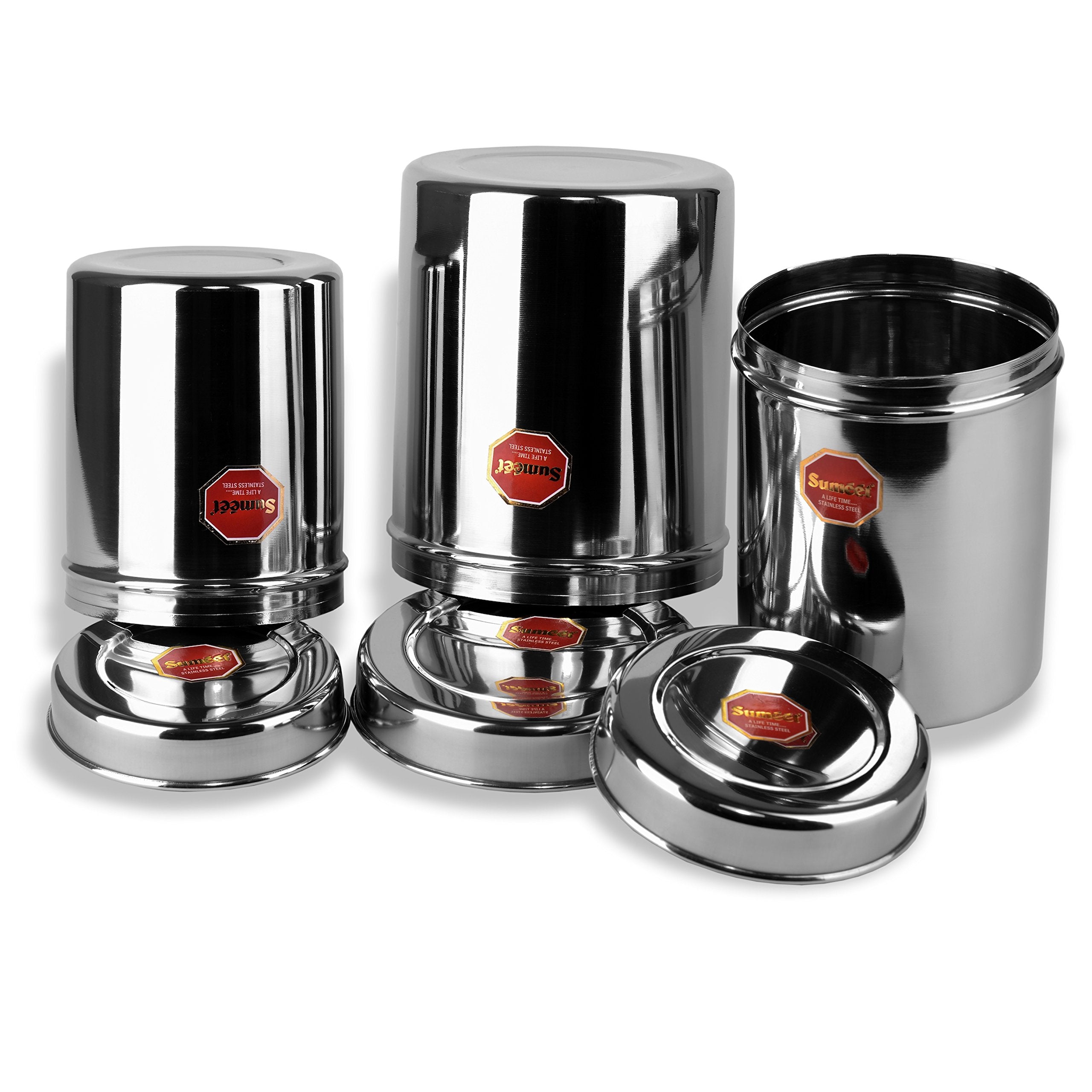Sumeet Stainless Steel Vertical Canisters/Ubha Dabba/Storage Containers Set Of 3Pcs (No. 10 To No. 12) (900Ml, 1.250 Ltr, 1.6 Lt