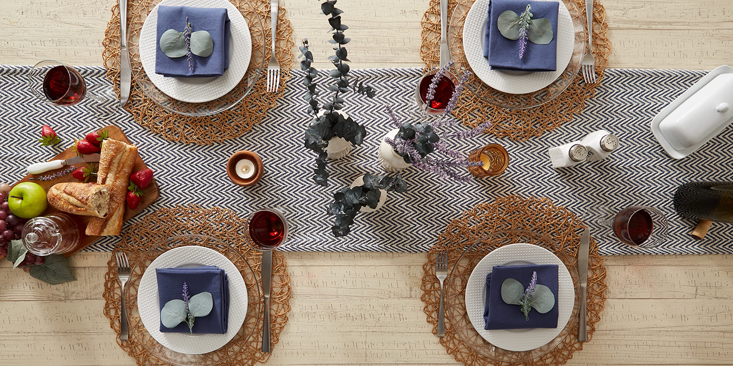 Dii Woven Basic Tabletop Collection, Chevron Table Runner, 15X108, French Blue
