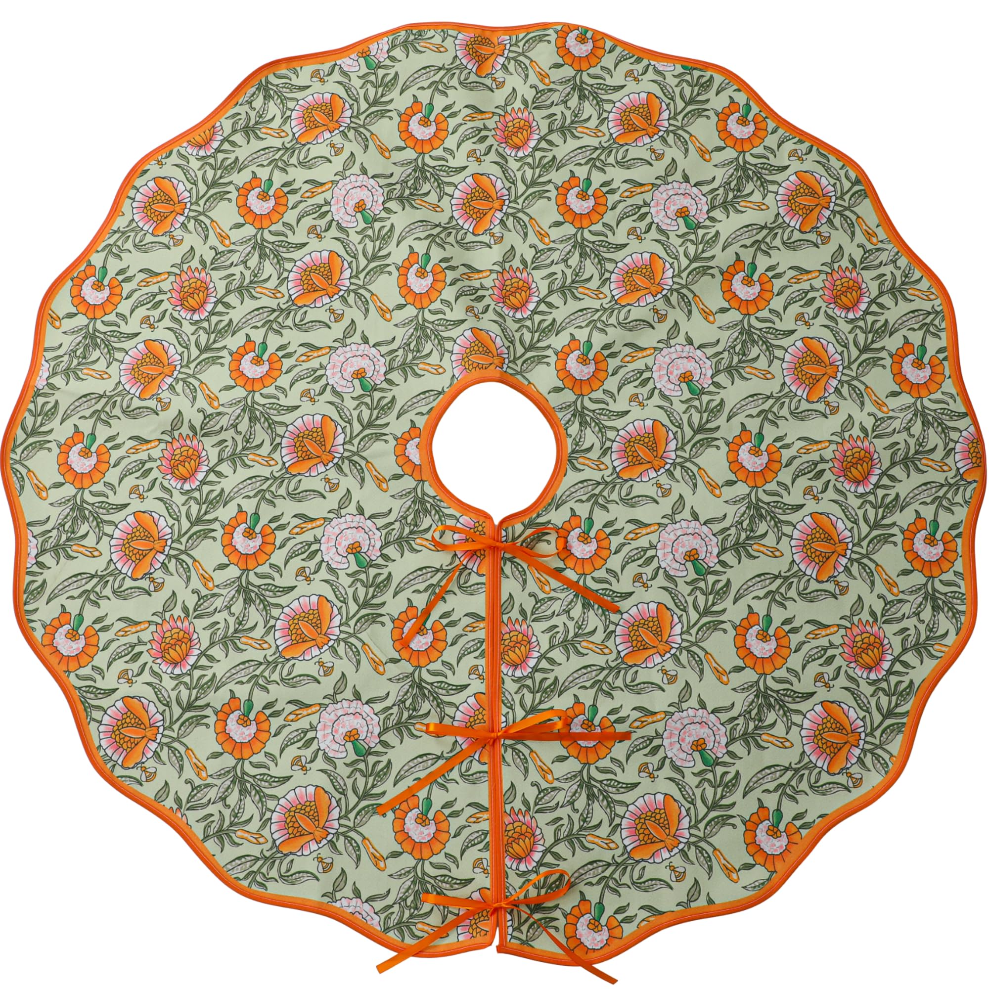 Soaoo 48 Inches Christmas Tree Skirt Floral Block Print Xmas Tree Skirt Cotton Seasonal Holiday Decorations for Home Indoor Part