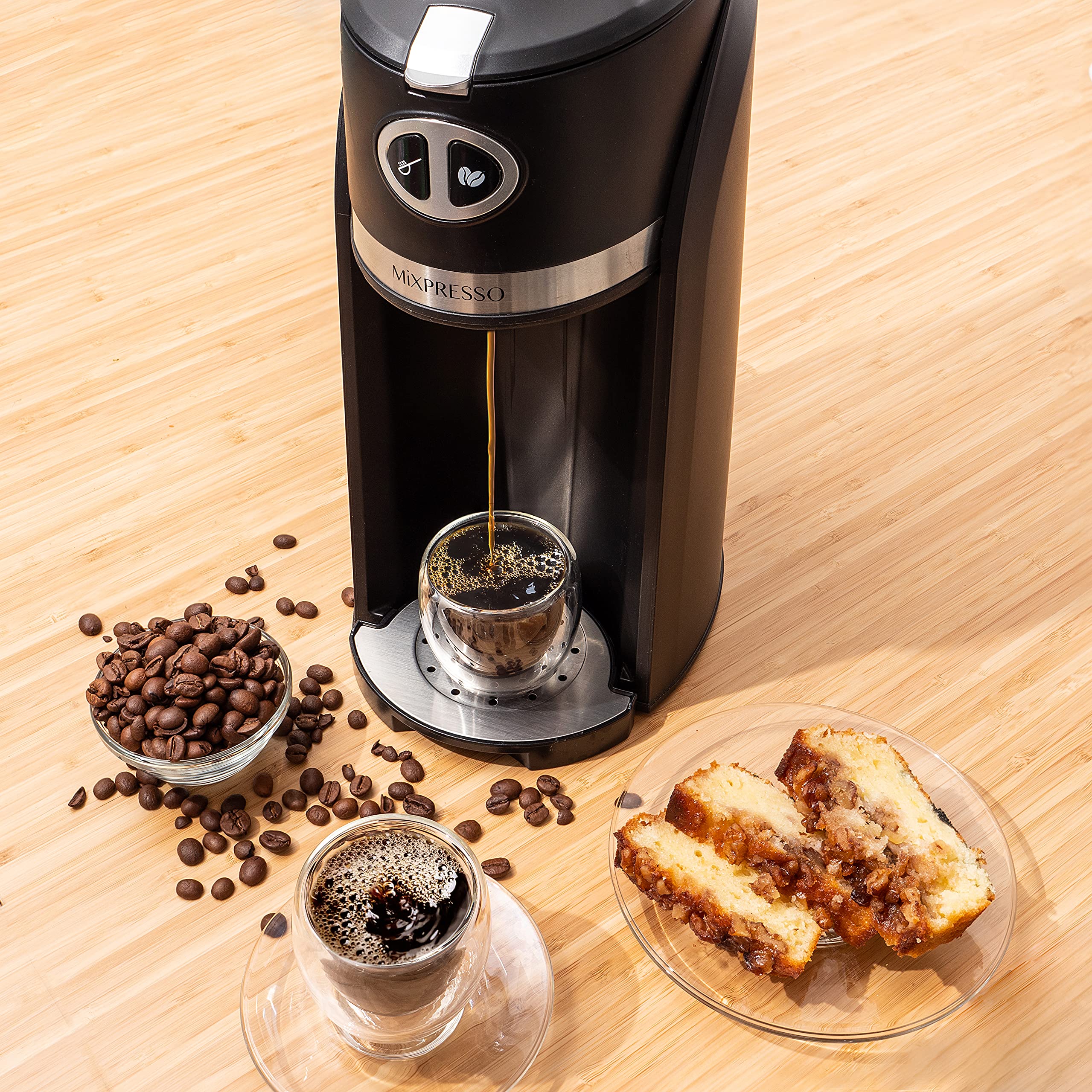 Mixpresso 2 In 1 Grind & Brew Automatic Personal Coffee Maker, Automatic Single Serve Coffee Maker With Grinder Built-In And 14O