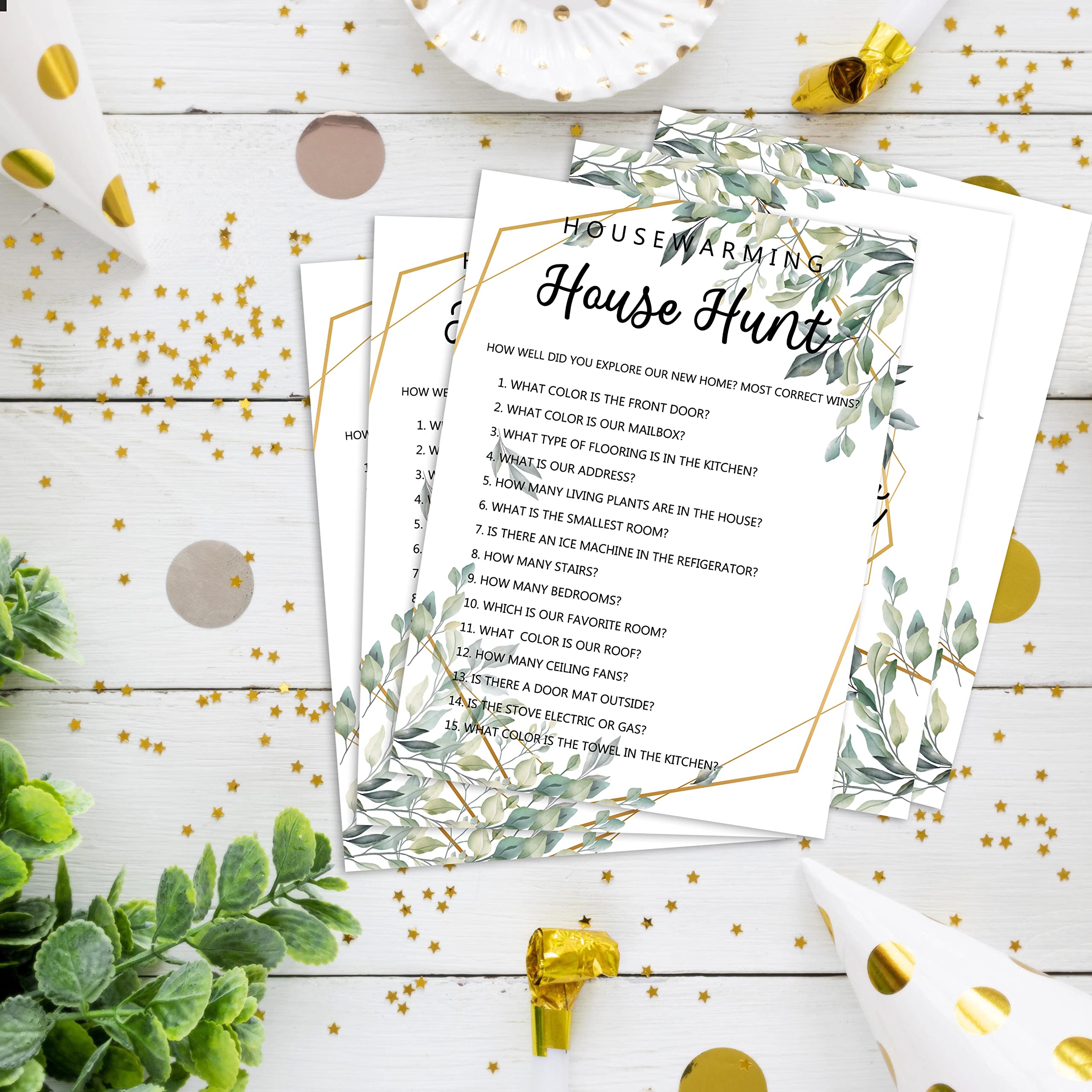 Housewarming Party Games, House Hunt, Greenery New Home, New House, New Homeowner Party Games Cards, 30 Sheets Each Pack
