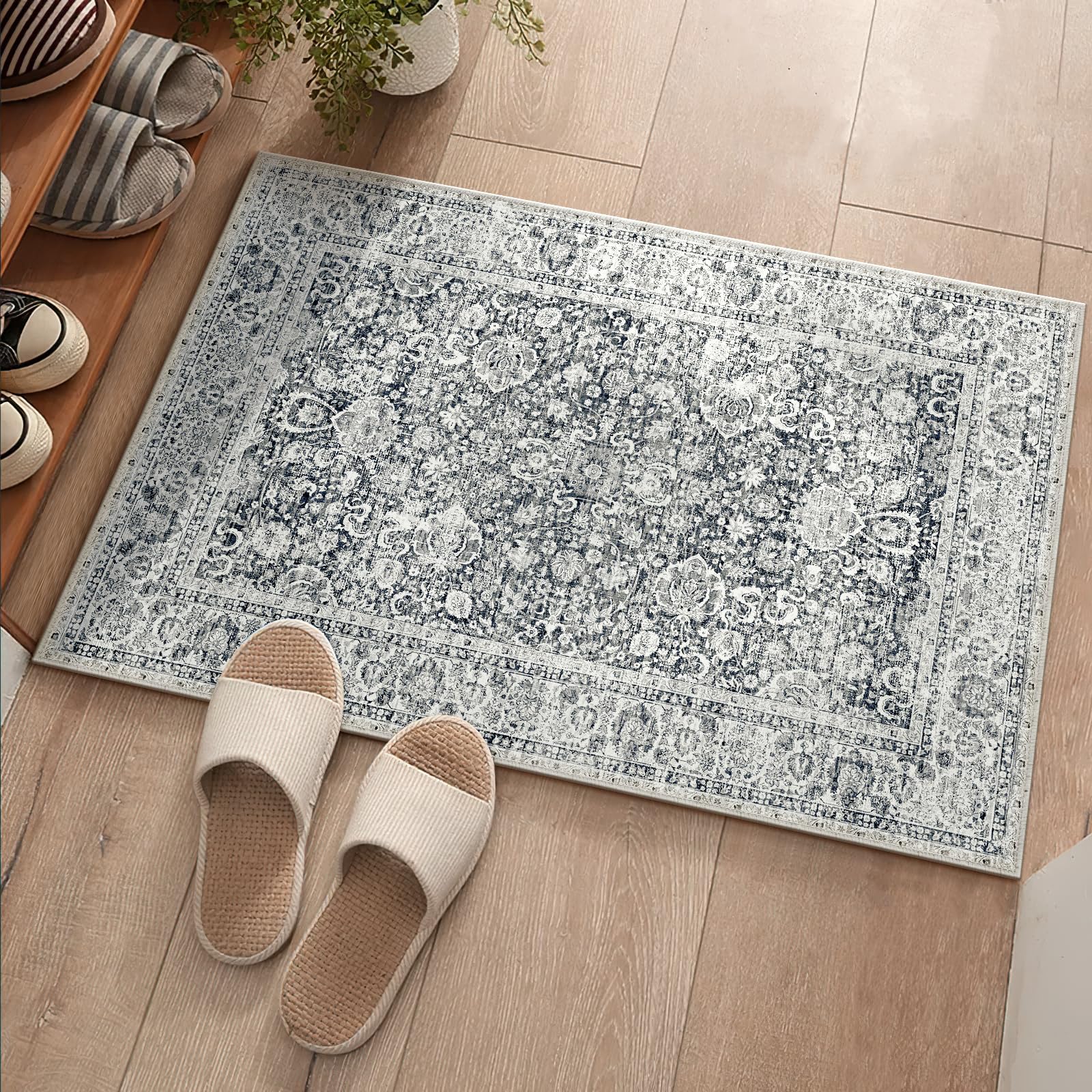 Deerly 2x3 Rugs Grey Small Area Rugs for Bedroom Living Room Bathroom Kitchen, Entry Rug Small Soft Rugs Low Pile Non-Slip Rubbe