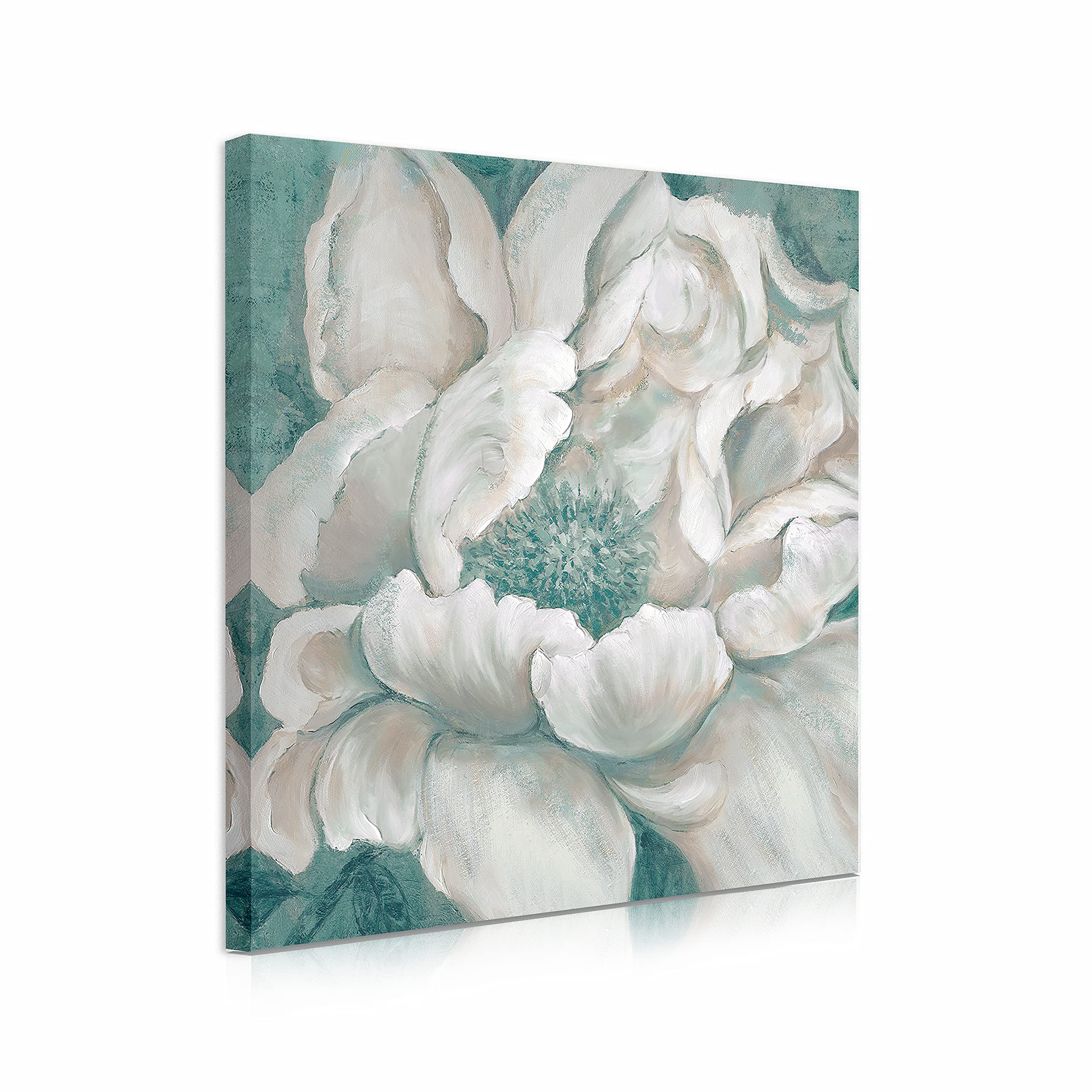 Bathroom Flower Picture Wall Art Blossom Teal White Floral Framed Painting Canvas Print With Hand Painted For Home Bedroom Decor