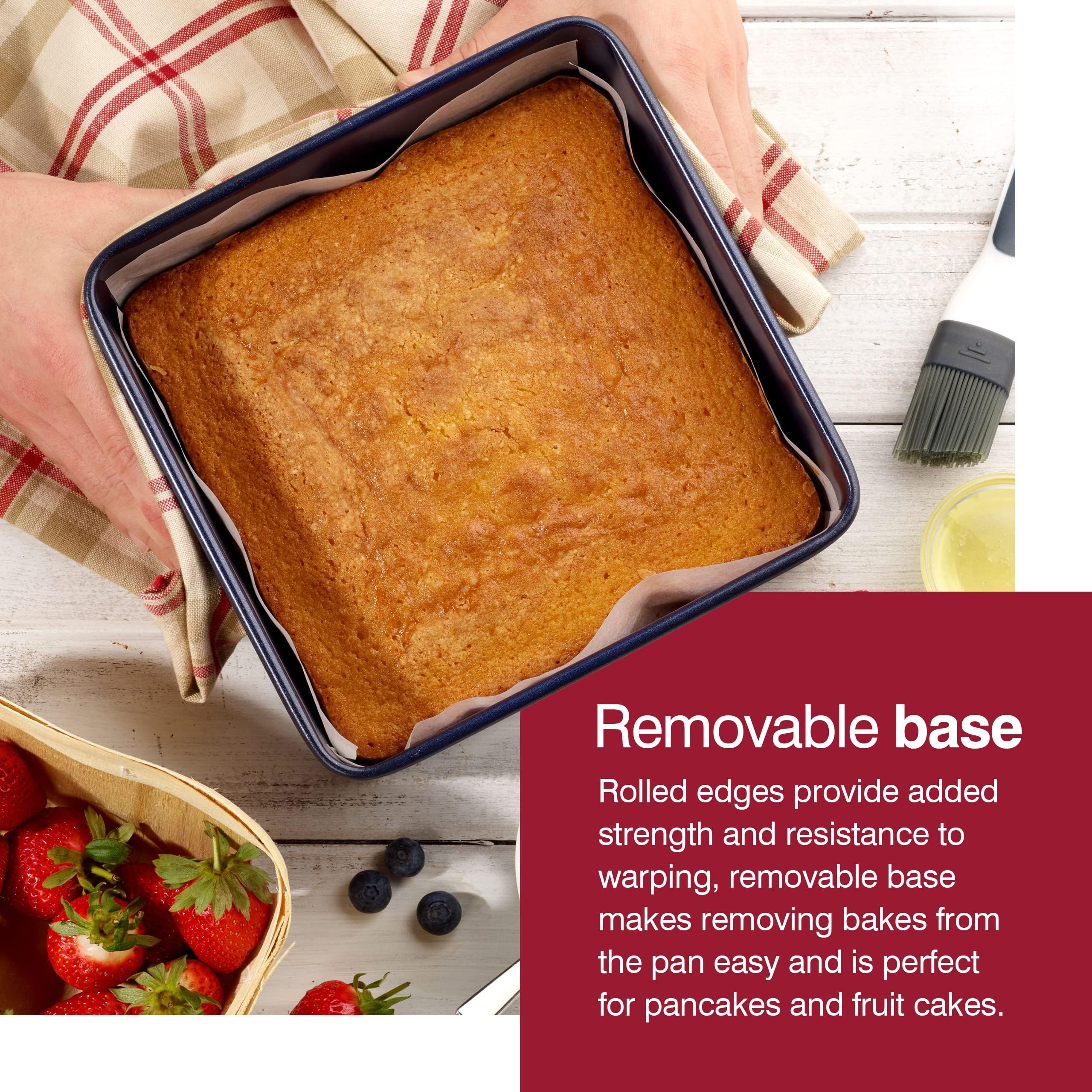 Zyliss E980201 Non-Stick Loose Base Square Cake Tin | 20Cm/8In | Carbon Steel | Dark Blue | Baking Tin/Bakeware | Dishwasher Saf