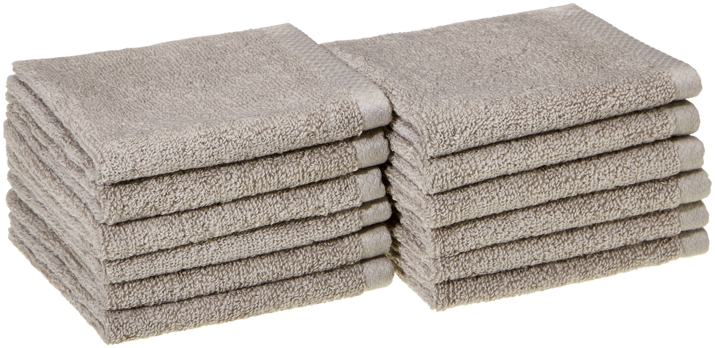 Amazon Basics Cotton Washcloths, Quick-Dry, 12 x 12, 12-Pack, Platinum