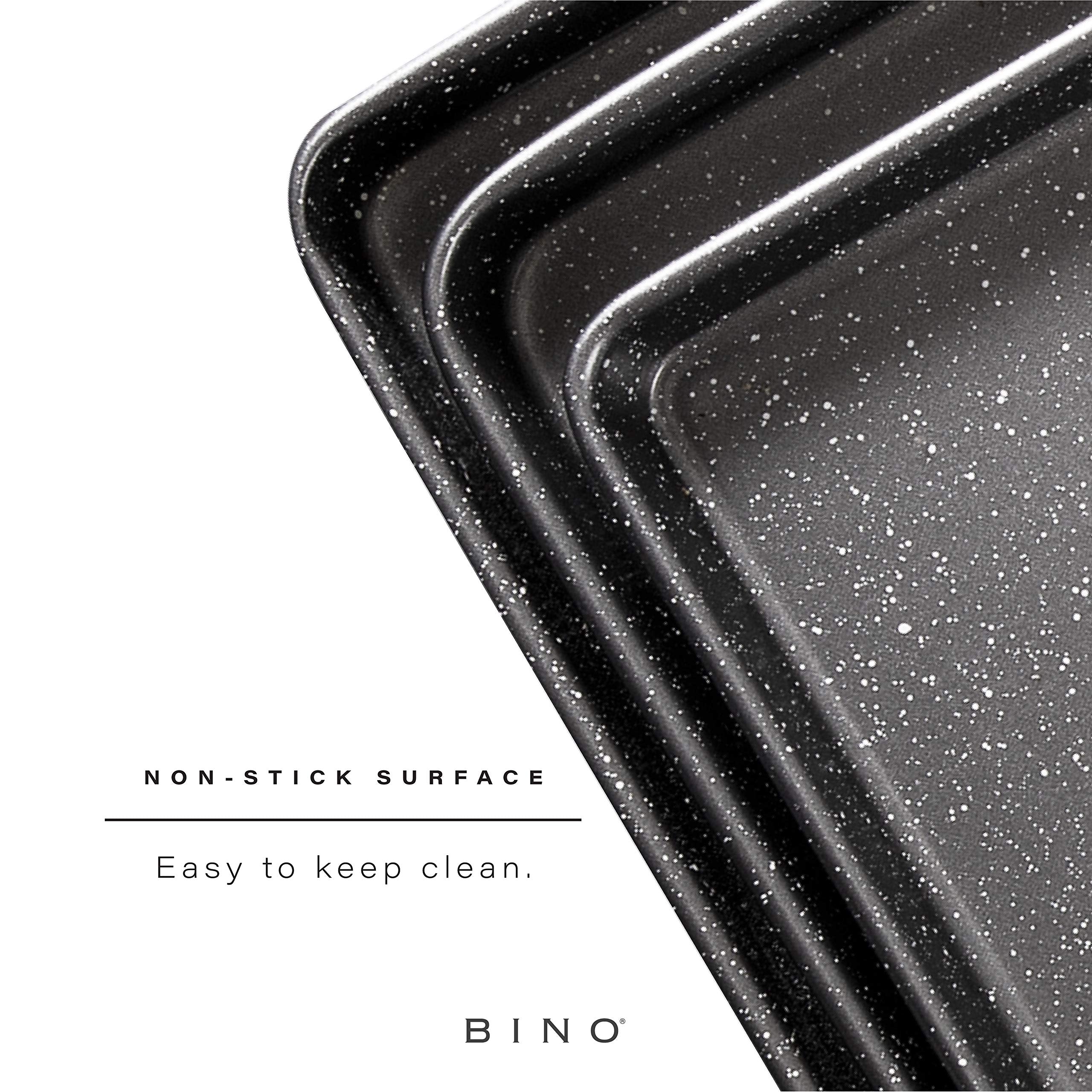BINO Nonstick Cookie Sheet Set, 3-Piece Carbon Steel Bakeware, Speckled Gunmetal, Oven Safe, Model 28038-SGM