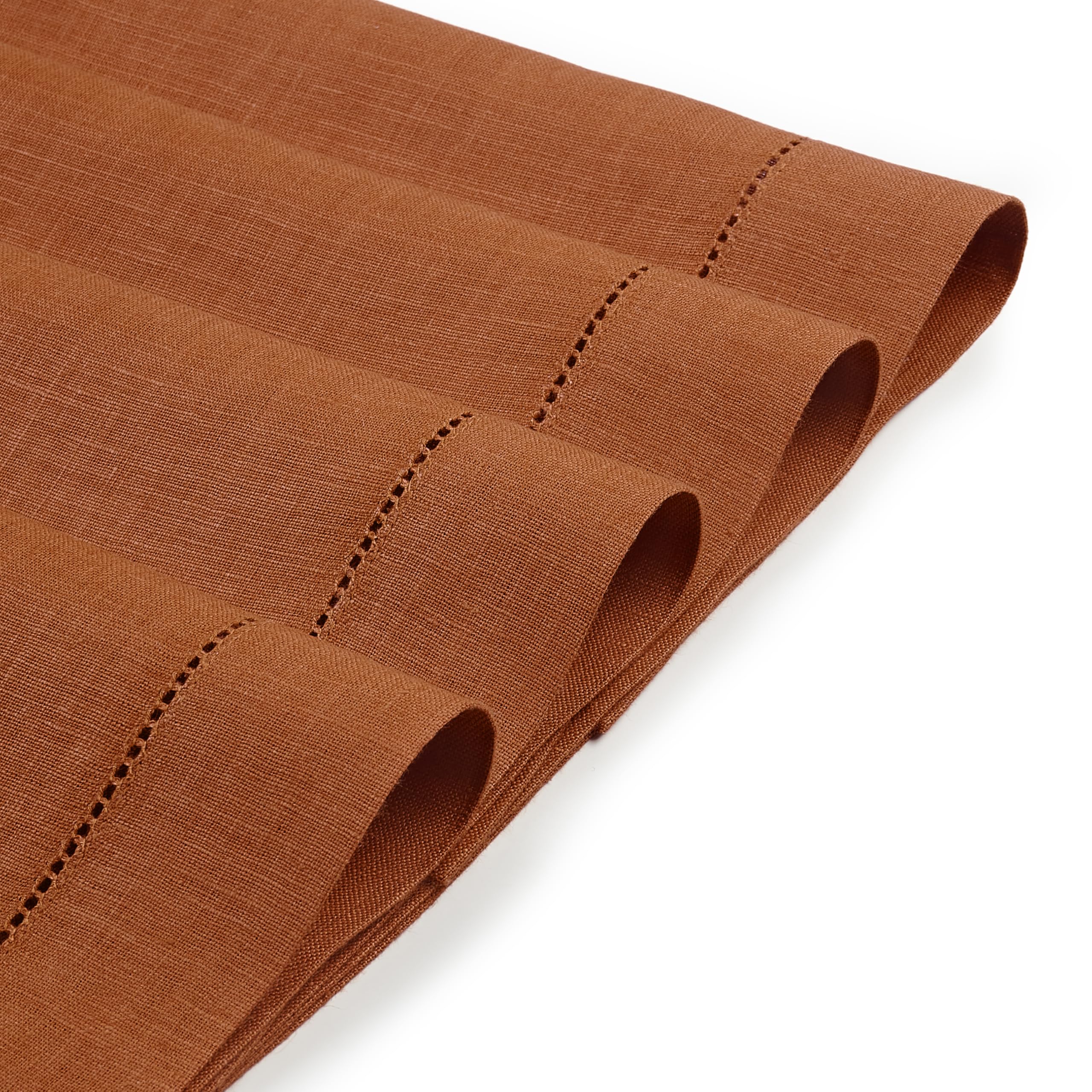 D'Moksha Homes Linen Placemats Set Of 4-100% Pure Linen Rust Placemats 14 X 19 Inch - Classic Hemstitch, Washable Rust Placemats