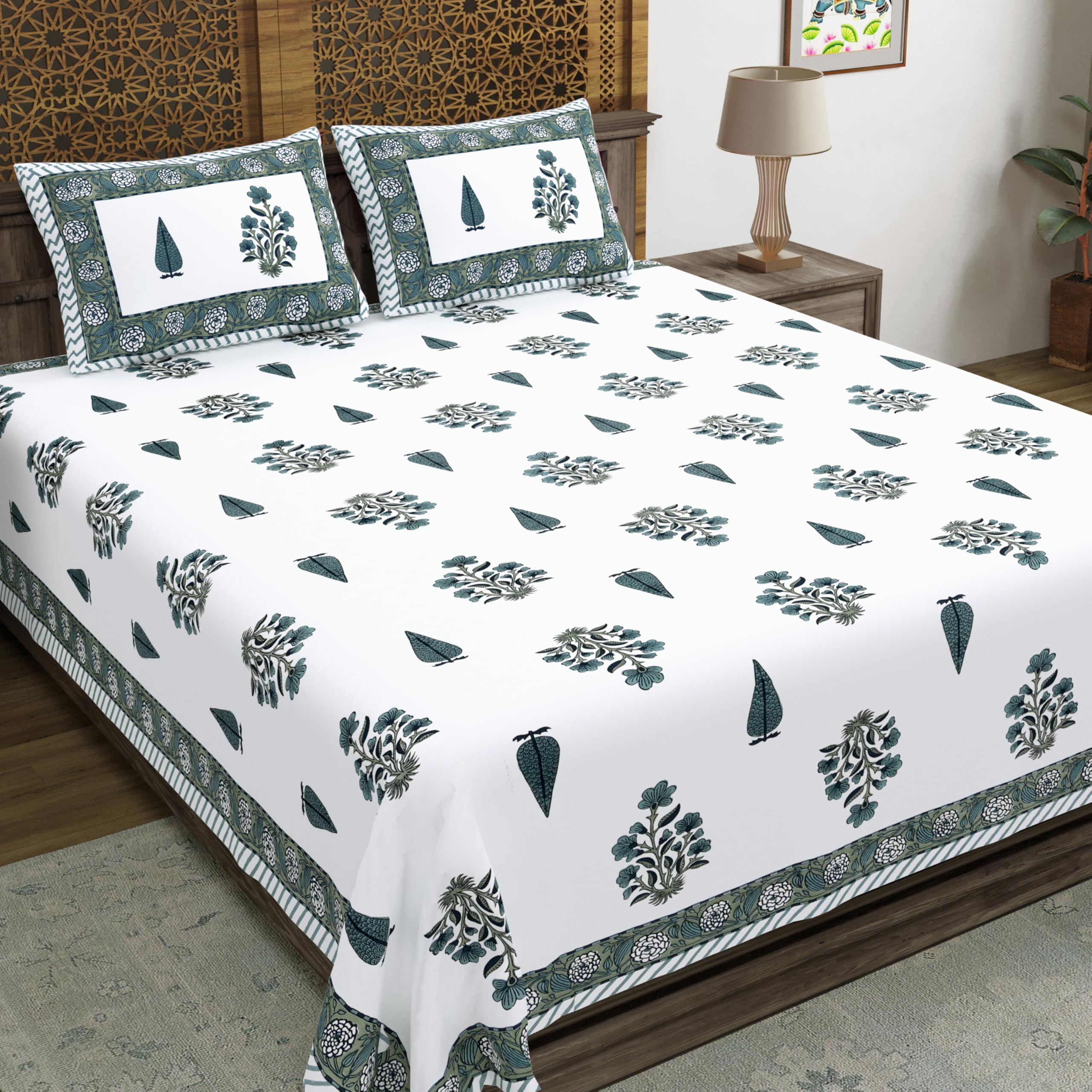 Blocks Of India Hand Block Printed 200 Tc Cotton King Size Bedsheet | Grey Rose