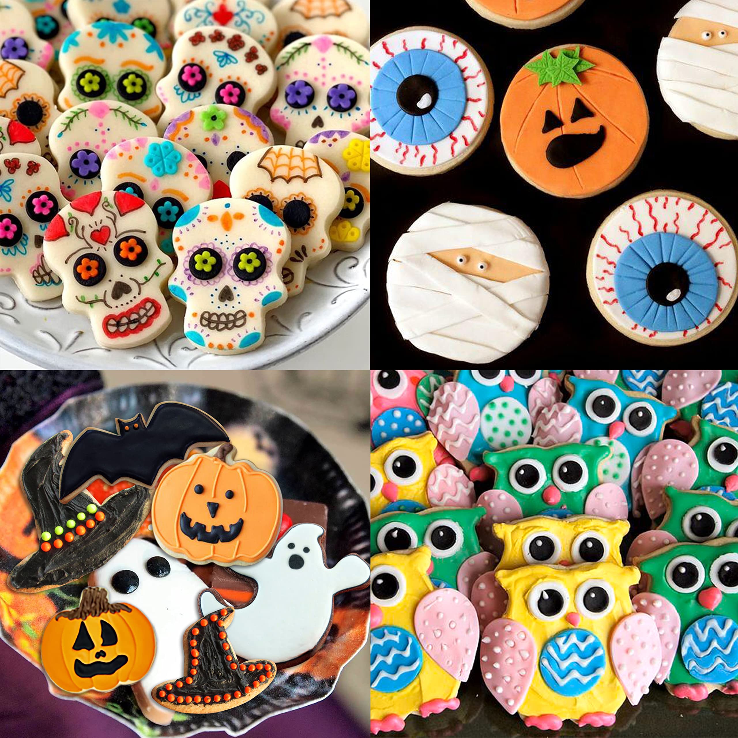 18Pcs Halloween Cookie Cutters - Pumpkin,Witch,Bat,Ghost,Cat,Tombstone,Spider, Skull,Candy Corn, Owl,Hat,Cauldron,Broom Party Su