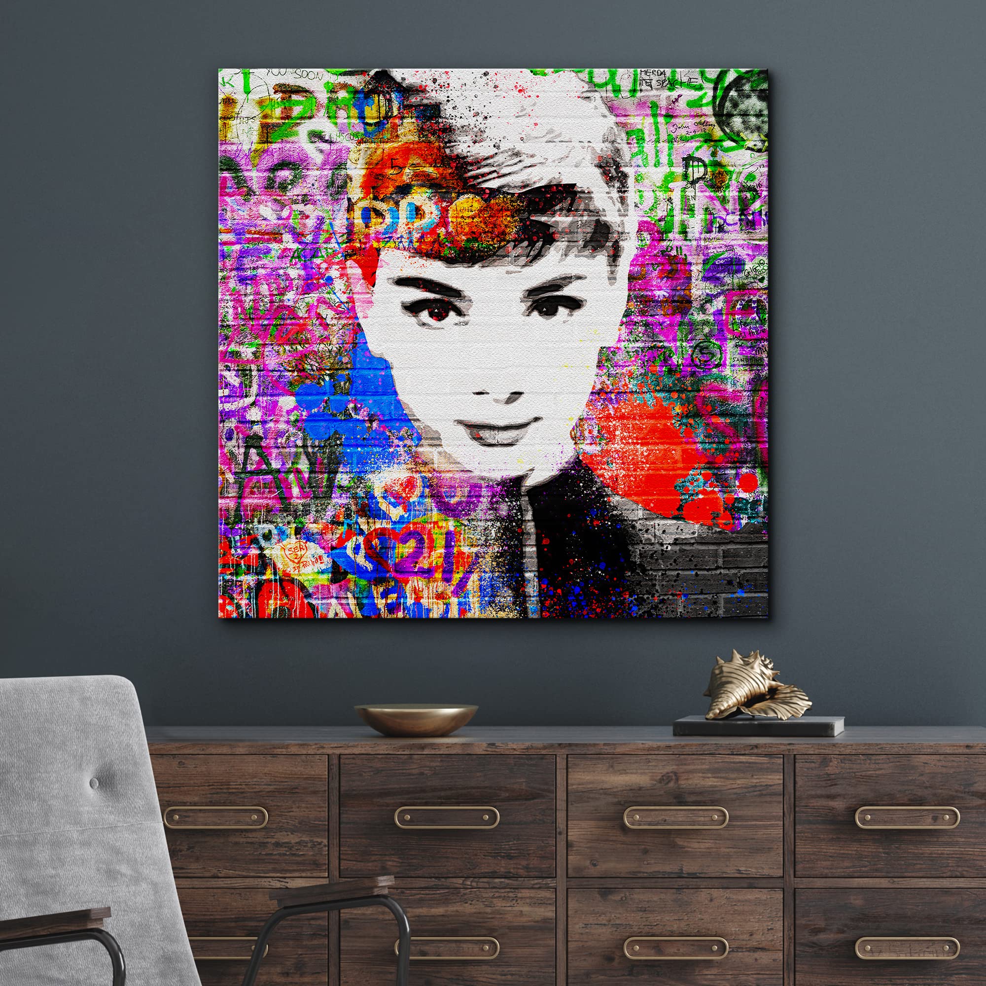 Nwt Canvas Print Wall Art Brick Spray Paint Audrey Hepburn Portrait Graffiti & Street Art Abstract Illustrations Modern Art Deco