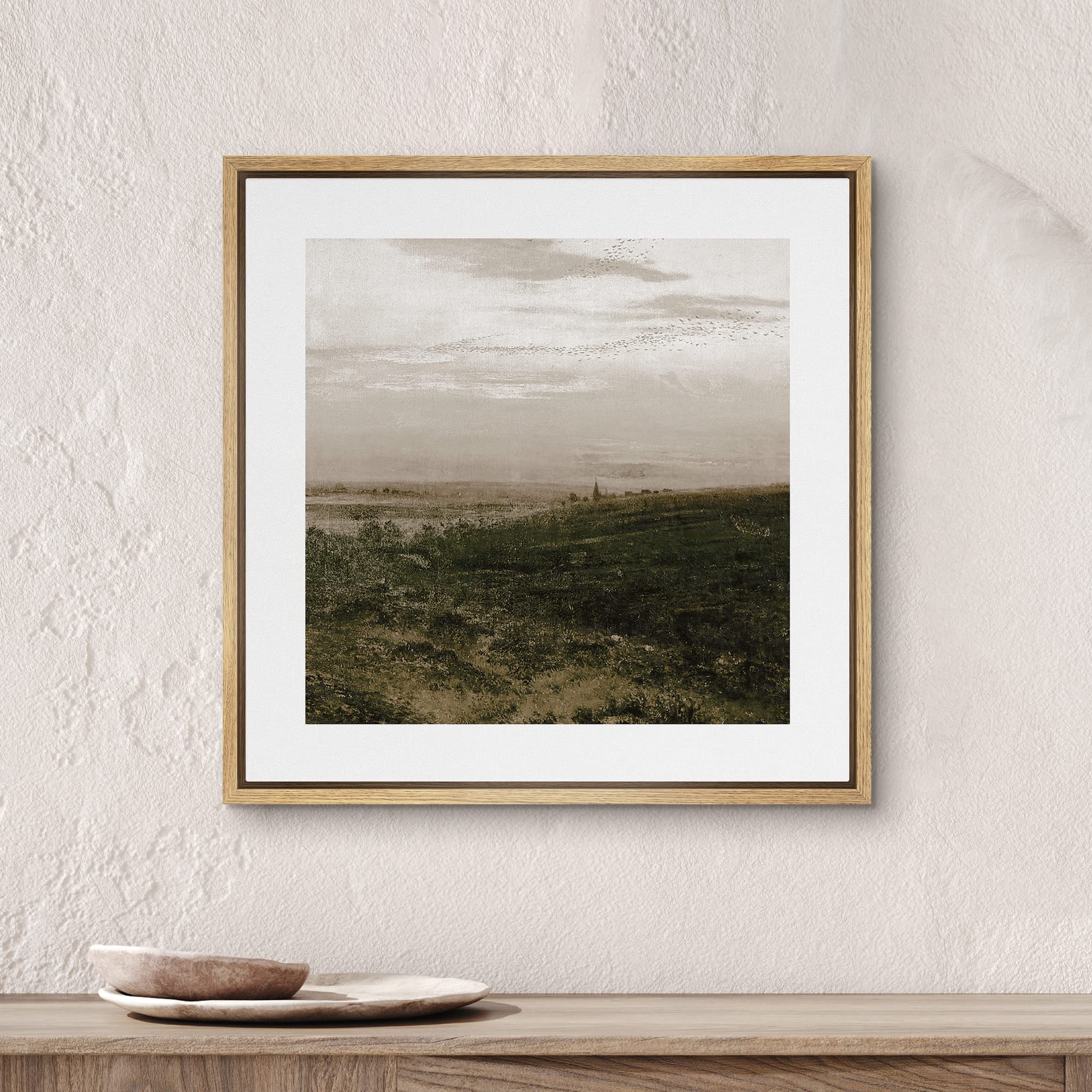 Signwin Framed Canvas Print Wall Art Cloudy Stormy Brown Countryside Landscape Nature Wilderness Illustrations Fine Art Farmhous
