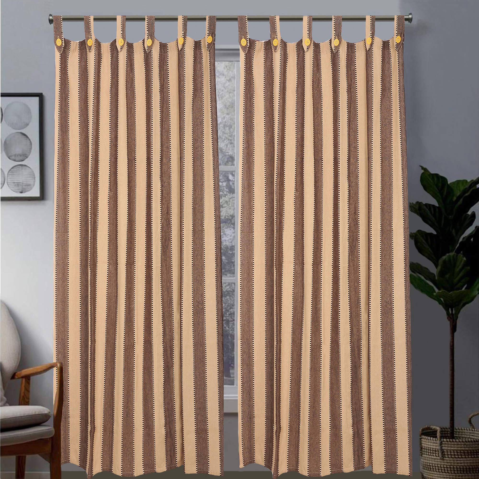 Alemah Cotton Window Curtains 5 Feet Set Of 2 | Curtains With Button | Light Filtering Curtain | Thermal Insulated | Loop Curtai