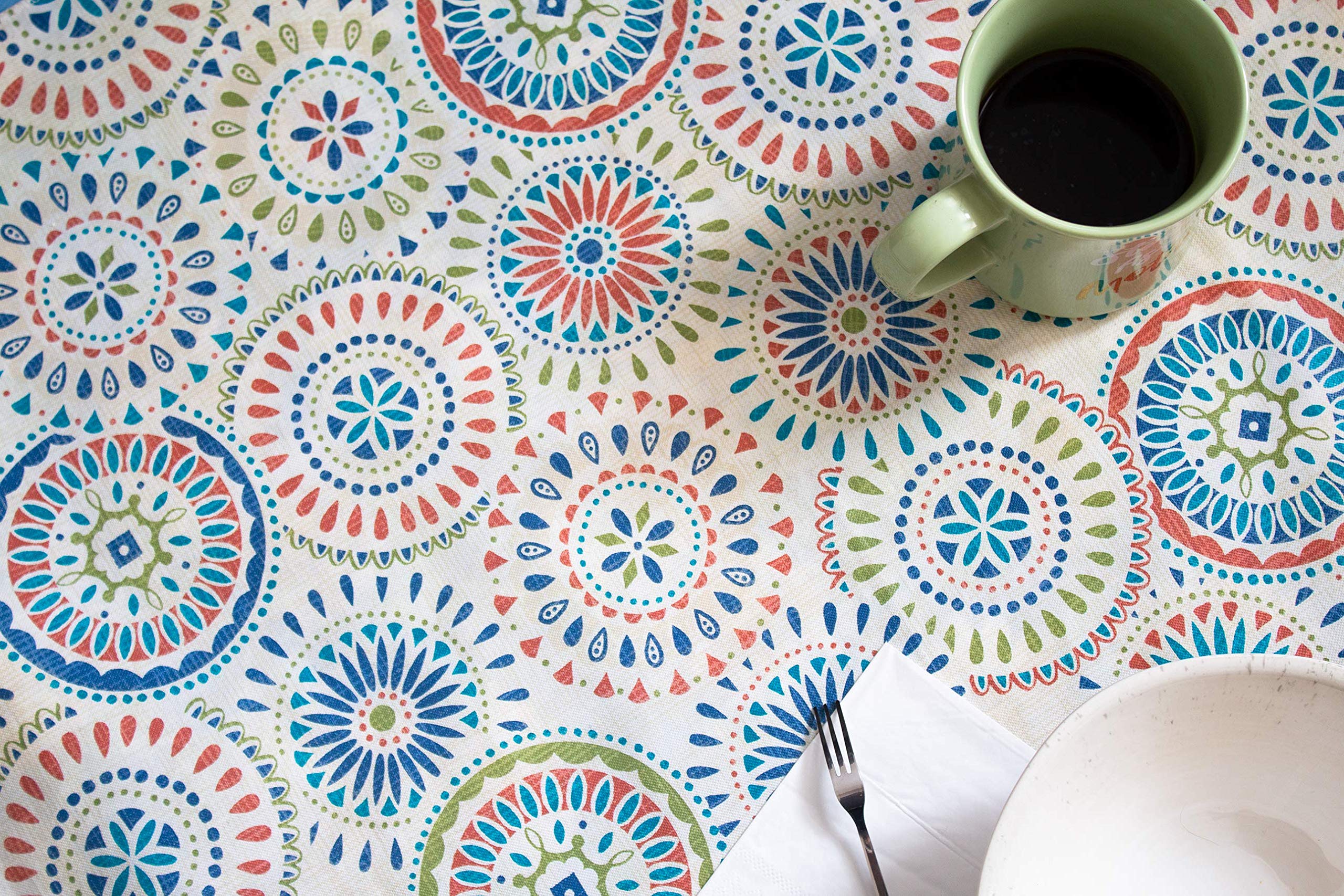 Covers For The Home Deluxe Elastic Edged Flannel Backed Vinyl Fitted Table Cover - Medallion Pattern - Small Round - Fits Tables