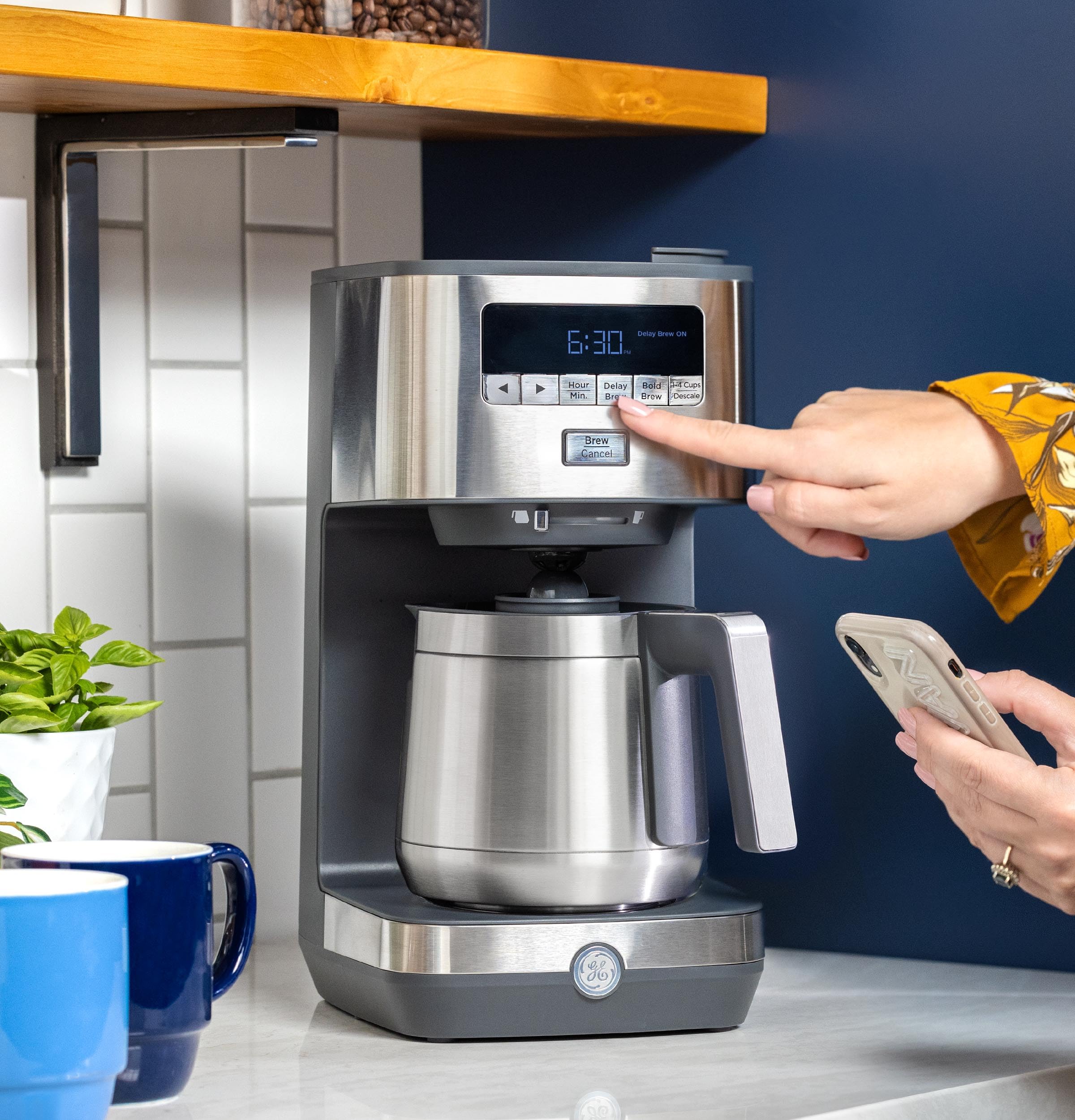 Ge Drip Coffee Maker With Timer | 10-Cup Thermal Carafe Pot Keeps Coffee Warm For 2 Hours | Adjustable Brew Strength | Wide Show