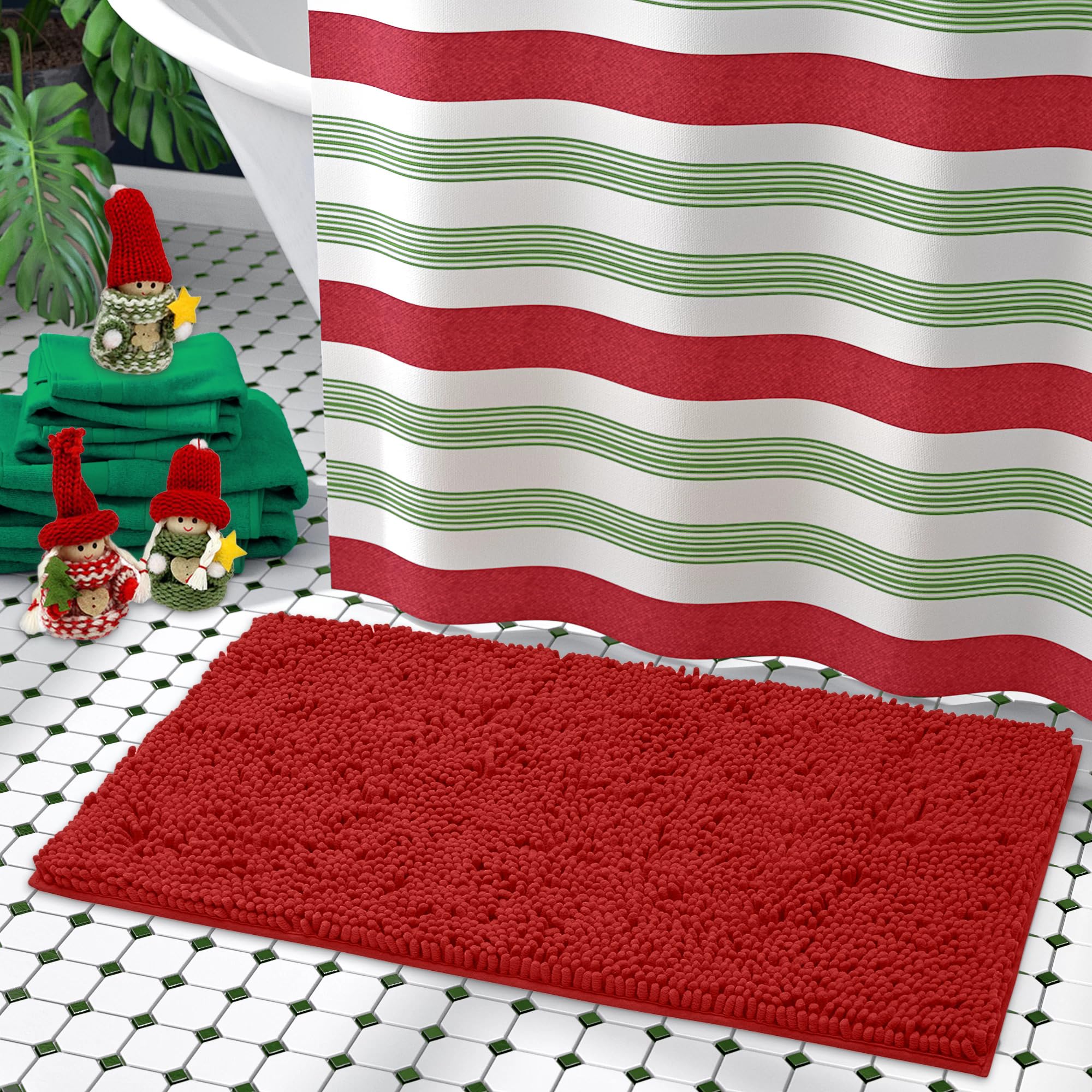 Luxurux Red Bath Mat, Christmas D   Cor Extra-Soft Plush Bath Bathroom Rug,1'' Chenille Microfiber Material, Super Absorbent Sha