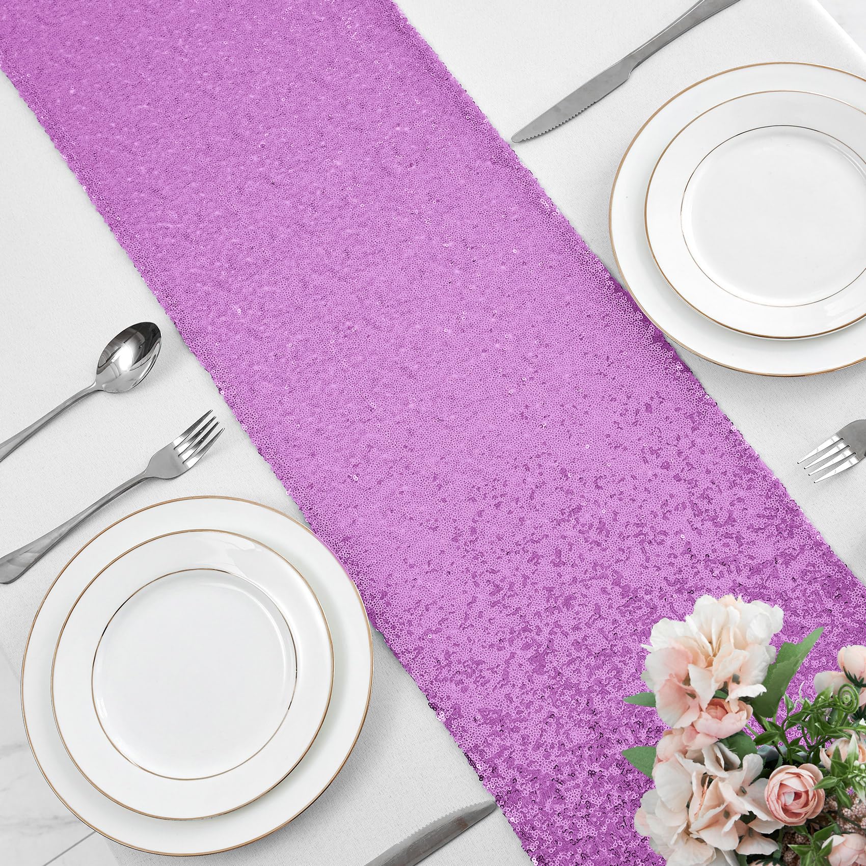 2 Packs 12 X 72 Inches Light Purple Sequin Table Runner, Glitter Lavender Runner For Birthday Party Supplies Decorations Wedding