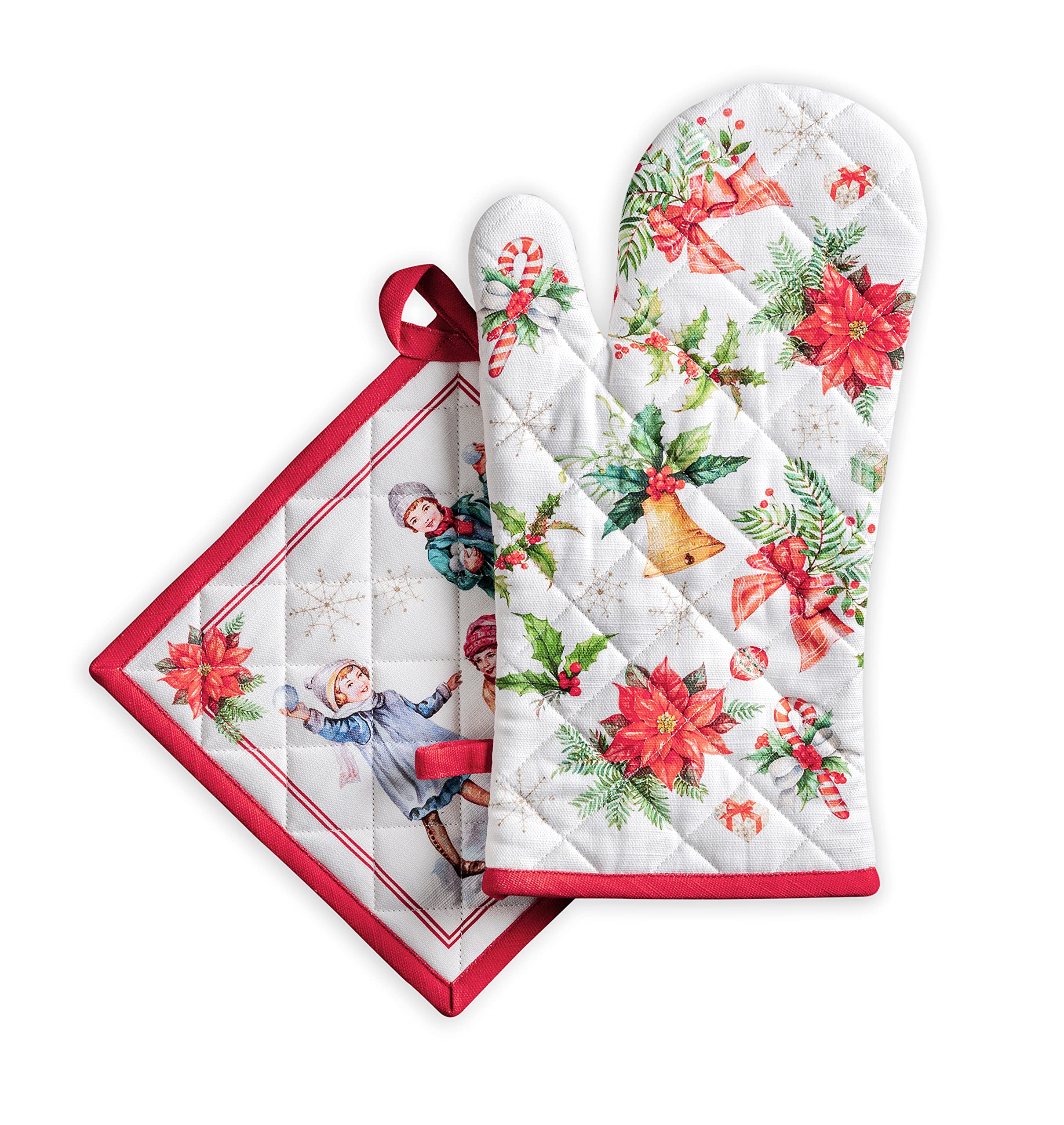 Maison D' Hermine Oven Mitt & Pot Holder 100% Cotton Heat Resistant Kitchen Oven Mitt (7.5''X13'') & Pot Holder (8''X8'') For Ch