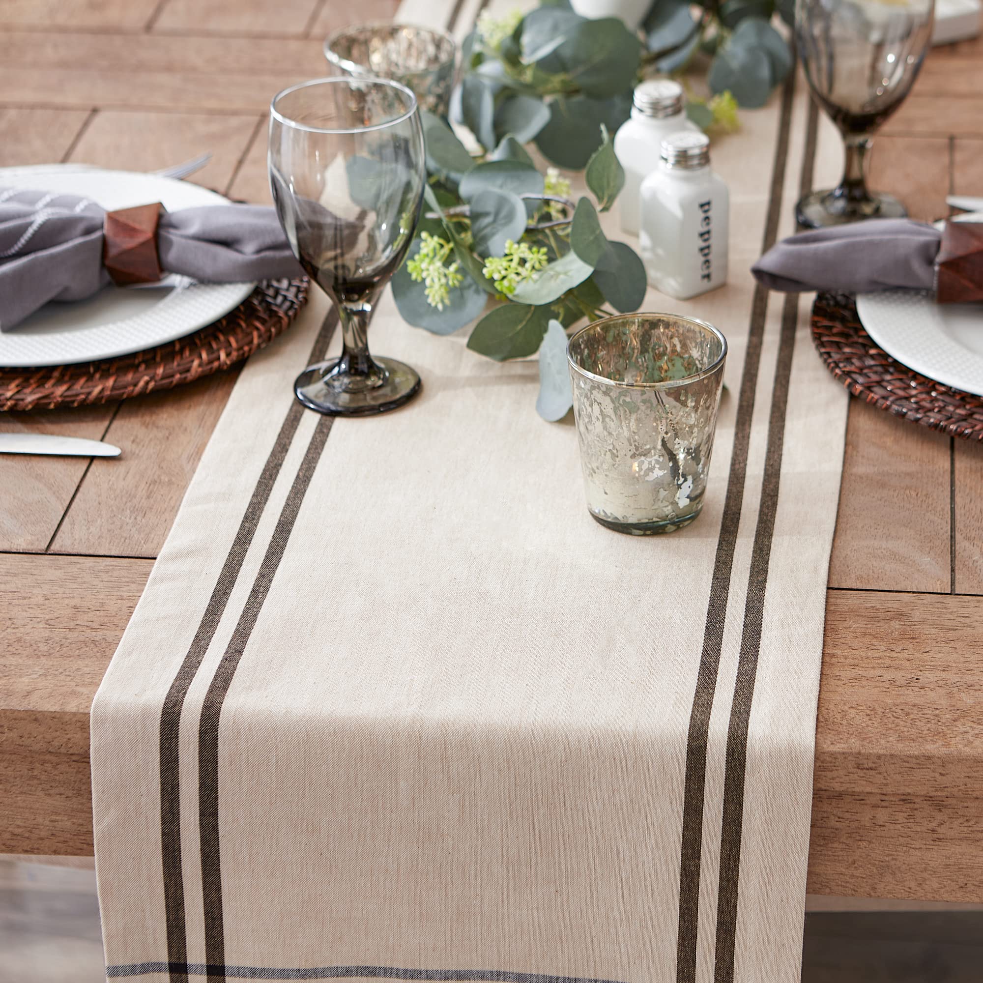 DII Black French Stripe Table Runner