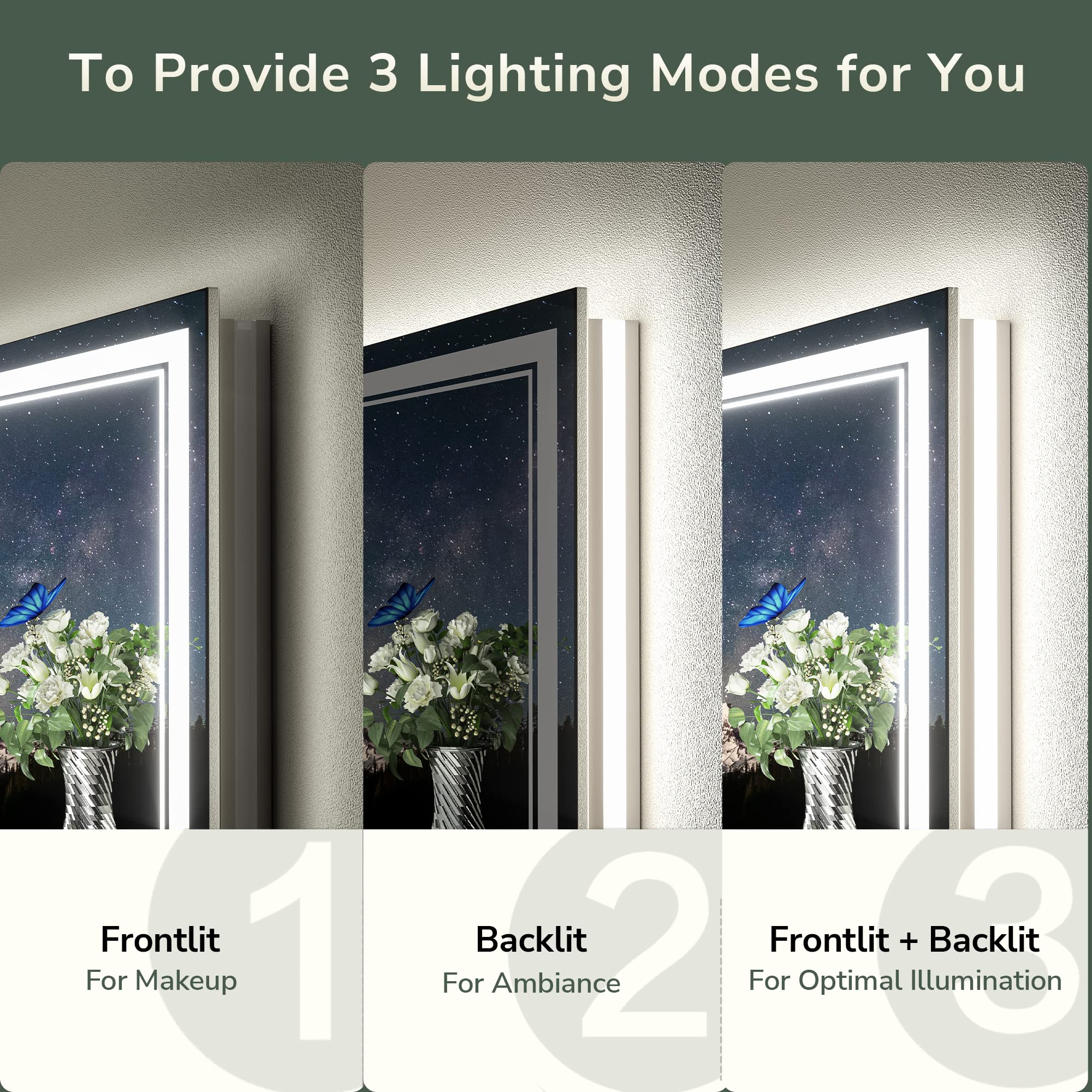 Tokeshimi 72X36 Inch Led Bathroom Mirror Front Lighted And Backlit Vanity Mirror, Large Frameless Led Mirror For Bathroom Wall,