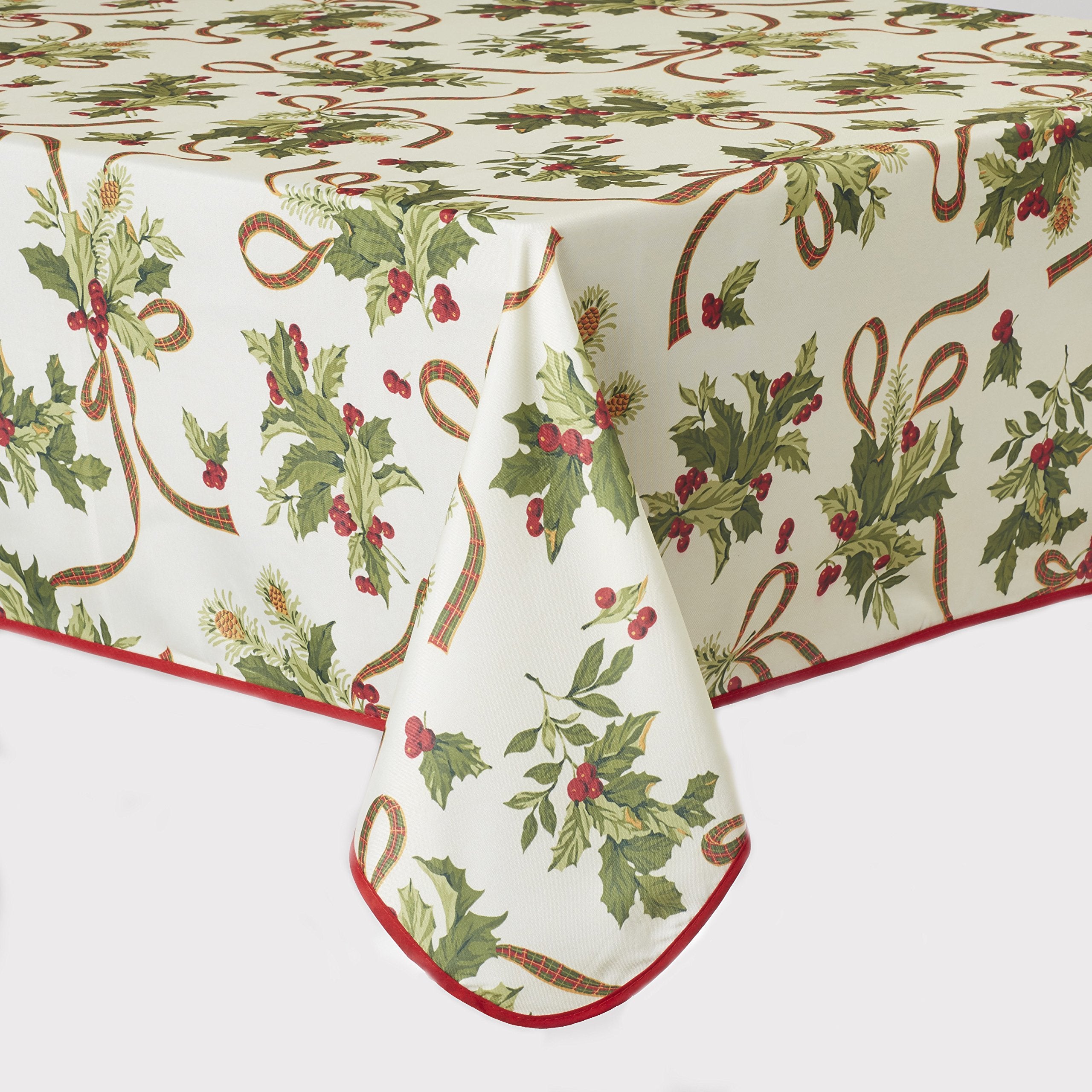 Violet Linen European Seasonal Christmas Ribbons Tablecloth Beige 60'' X 84''