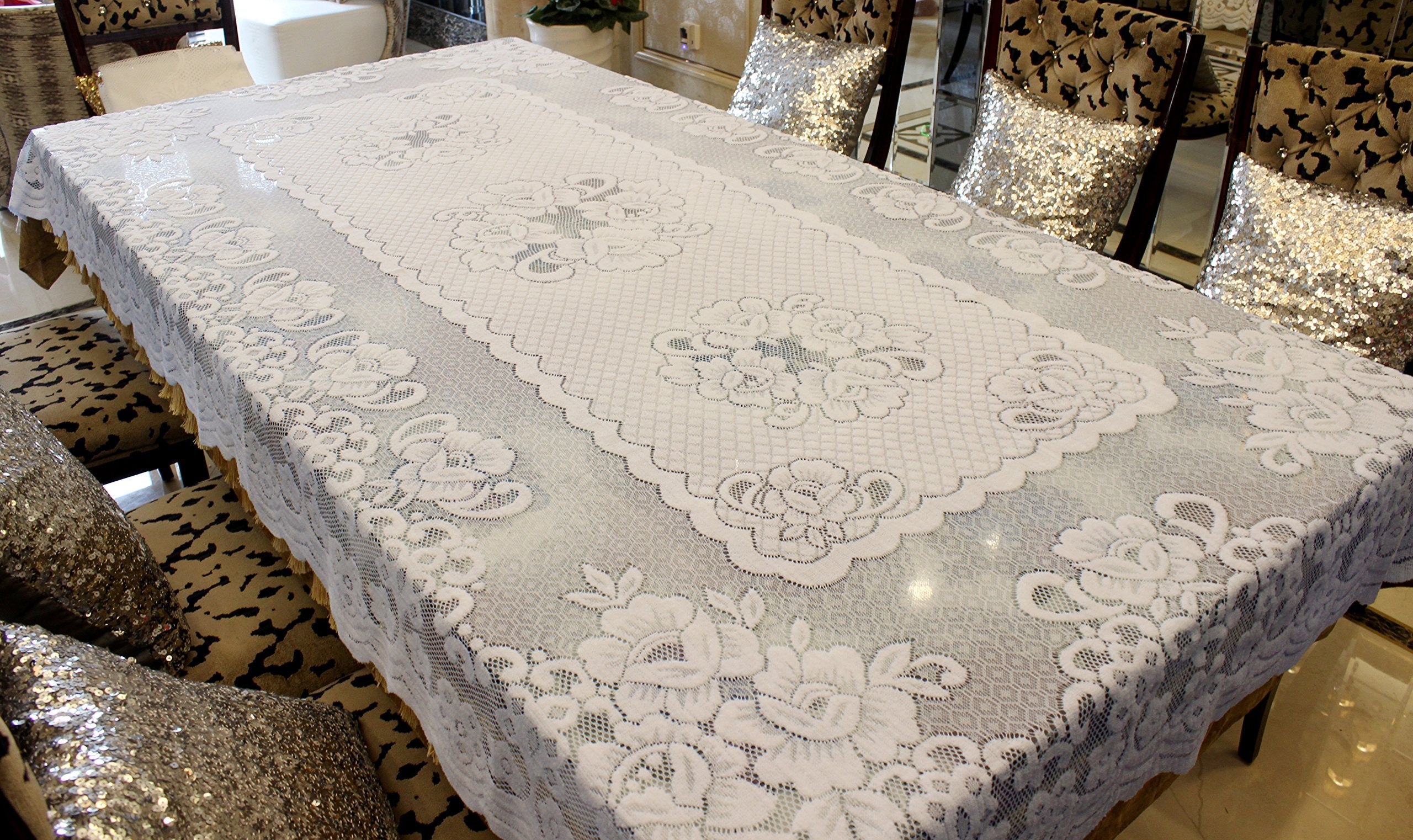 Gefeii White Lace Tablecloth Rectangular For Rectangle Table Crochet Lace Tablecloths Oblong Lace Table Covers 60''X104'' For Ki