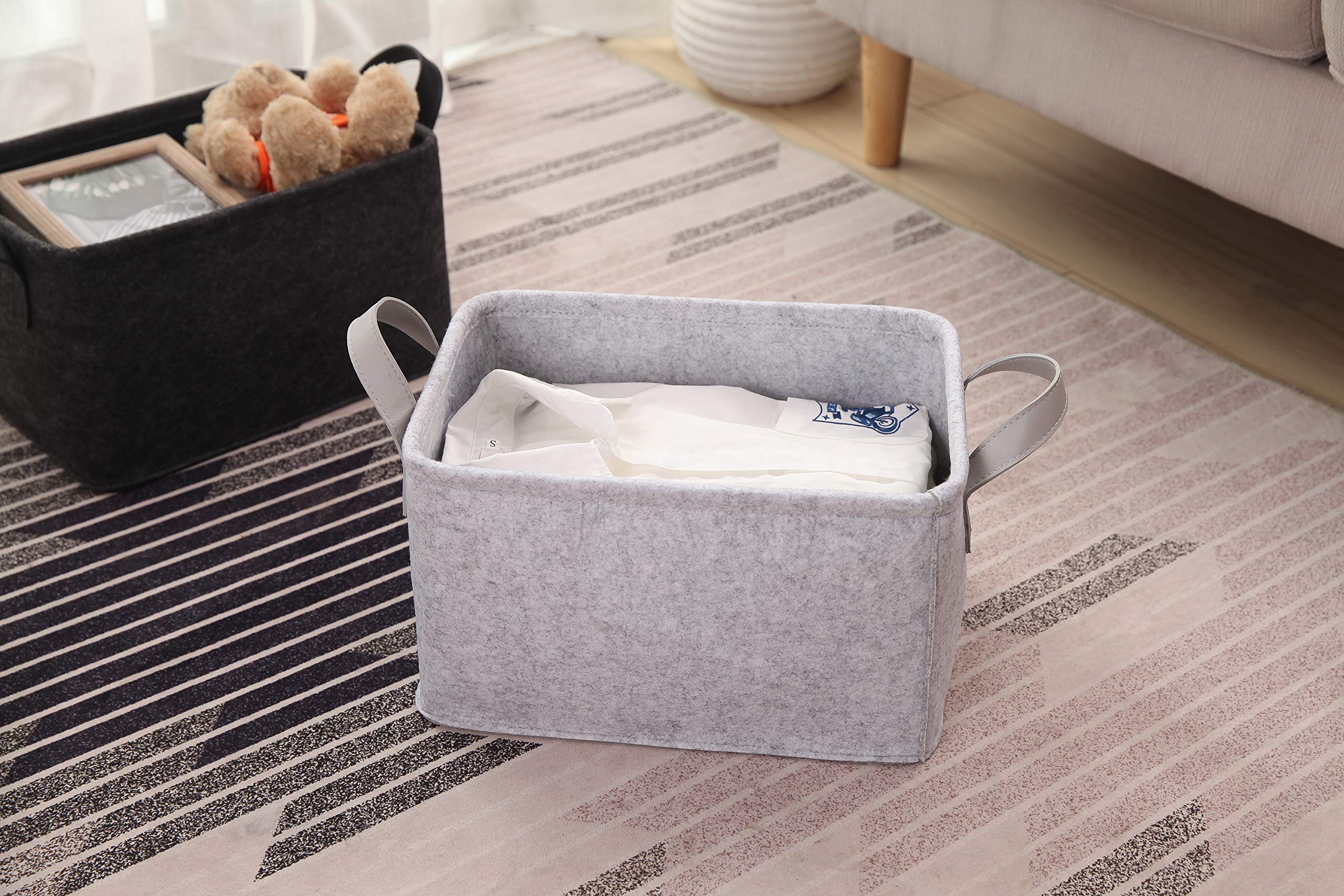 Minoisome Collapsible Storage Basket With Carry Handles Felt Fabric Storage Bin Durable Organizer For Gift Toys Shoes Clothes To
