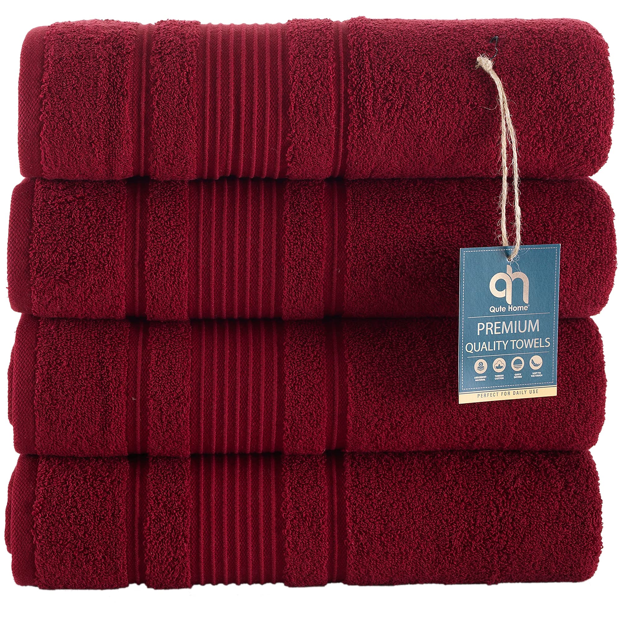 Qute Home 4-Piece Washcloth Towels Set  100% Turkish Cotton Premium Quality Towels for Bathroom  Quick Dry Soft and Absorbent Turkish Towel  Set Includes 4 Washcloths (Burgundy)