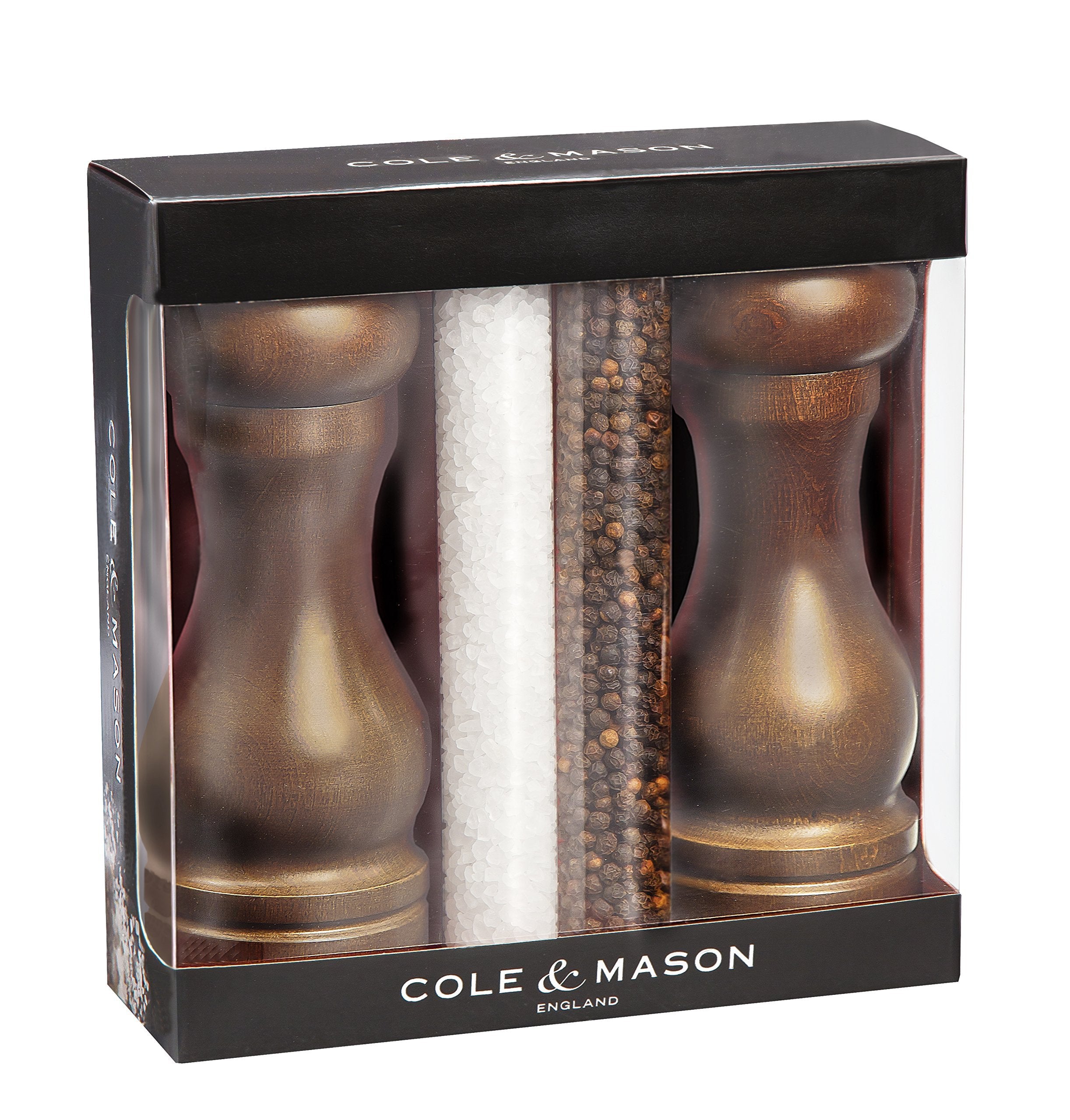 Cole & Mason 6.5-Inch Forest Capstan Salt & Pepper Grider Gift Set - Adjustable Pepper Grinder - Refillable Spice Tools - Hand W
