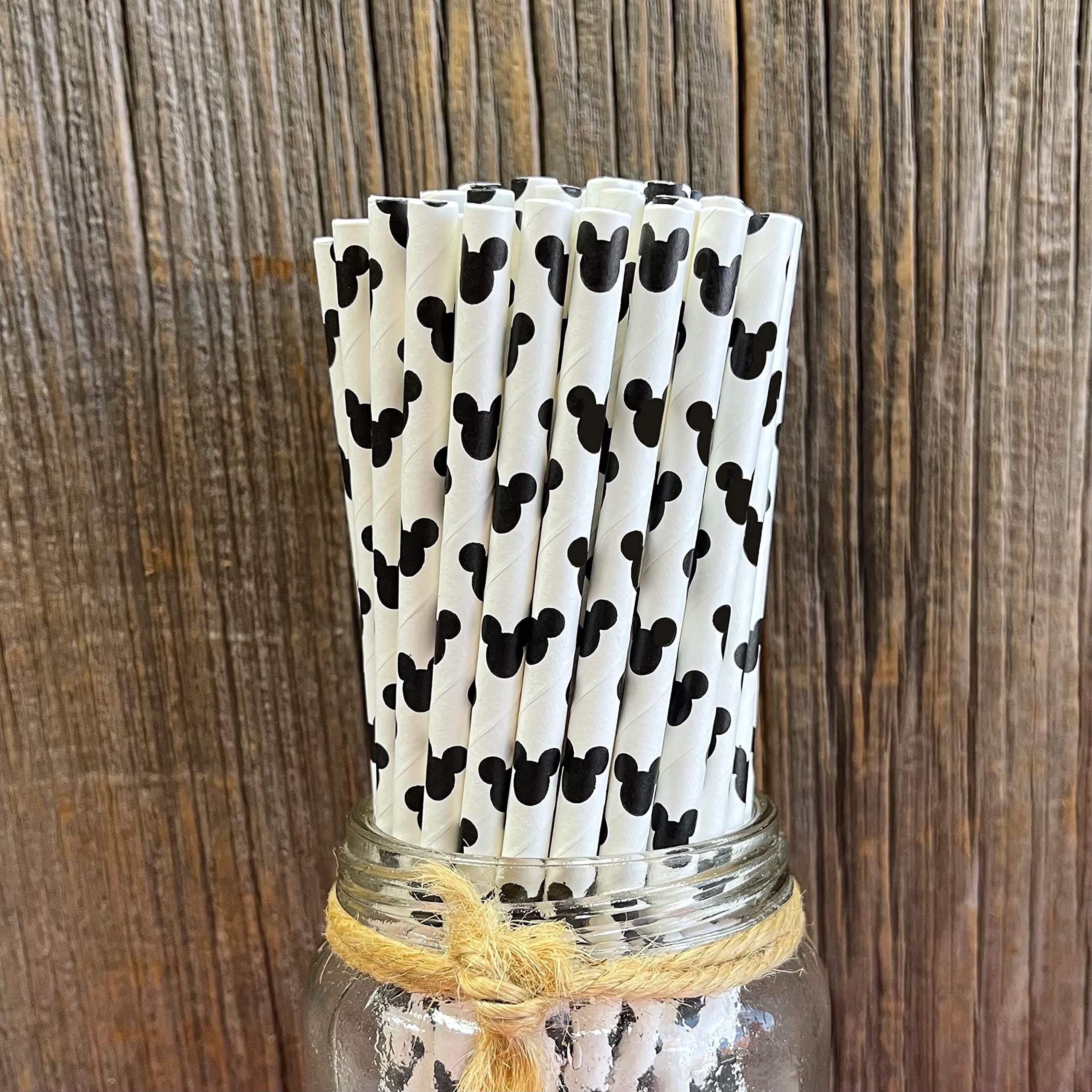 Mickey Mouse Ear Inspired Paper Straws - Black White - 50 Pack - Outside The Box Papers Brand