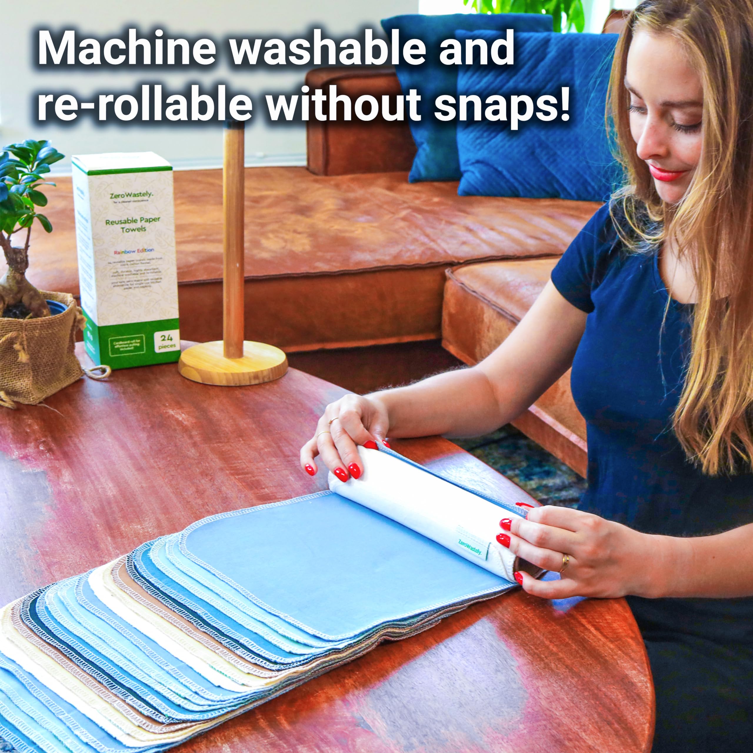 ZeroWastely Reusable Paper Towels - Value Pack of 24 Paperless Paper Towels! - 100% Cotton  Super Soft  Absorbent  Washable and Made to Last - Cut Back and Waste Less with Our Cloth Paper Towels
