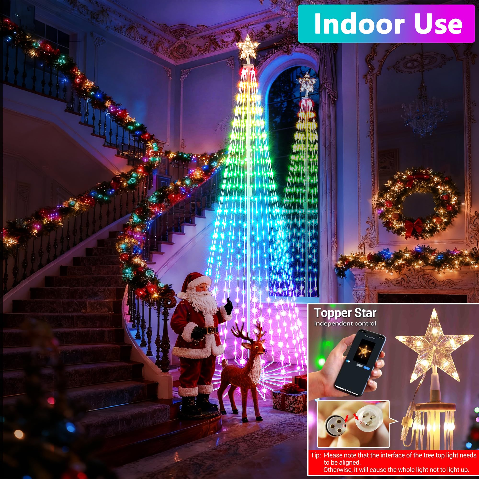 Joomer Christmas Tree Star Lights, 9FT 460LED Smart Orange Purple Light with Remote Timer Music Sync Bluetooth App Controlled RG