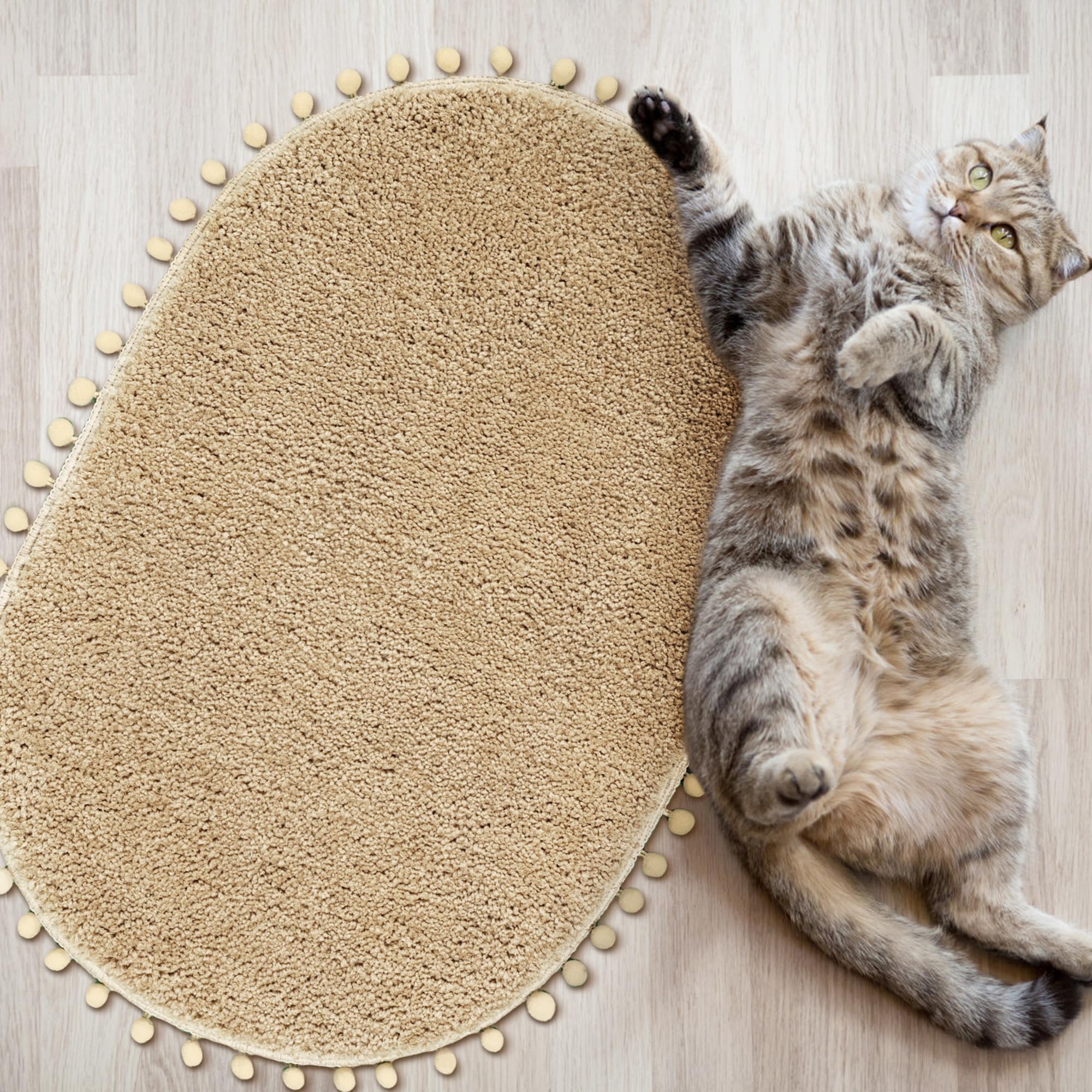 Yirddeo Bath Mat Khaki Oval Rug With Pom Bathroom Rugs For Bedroom Non Slip Cute Boho Absorbent Mats Soft Plush Washable Rug (20
