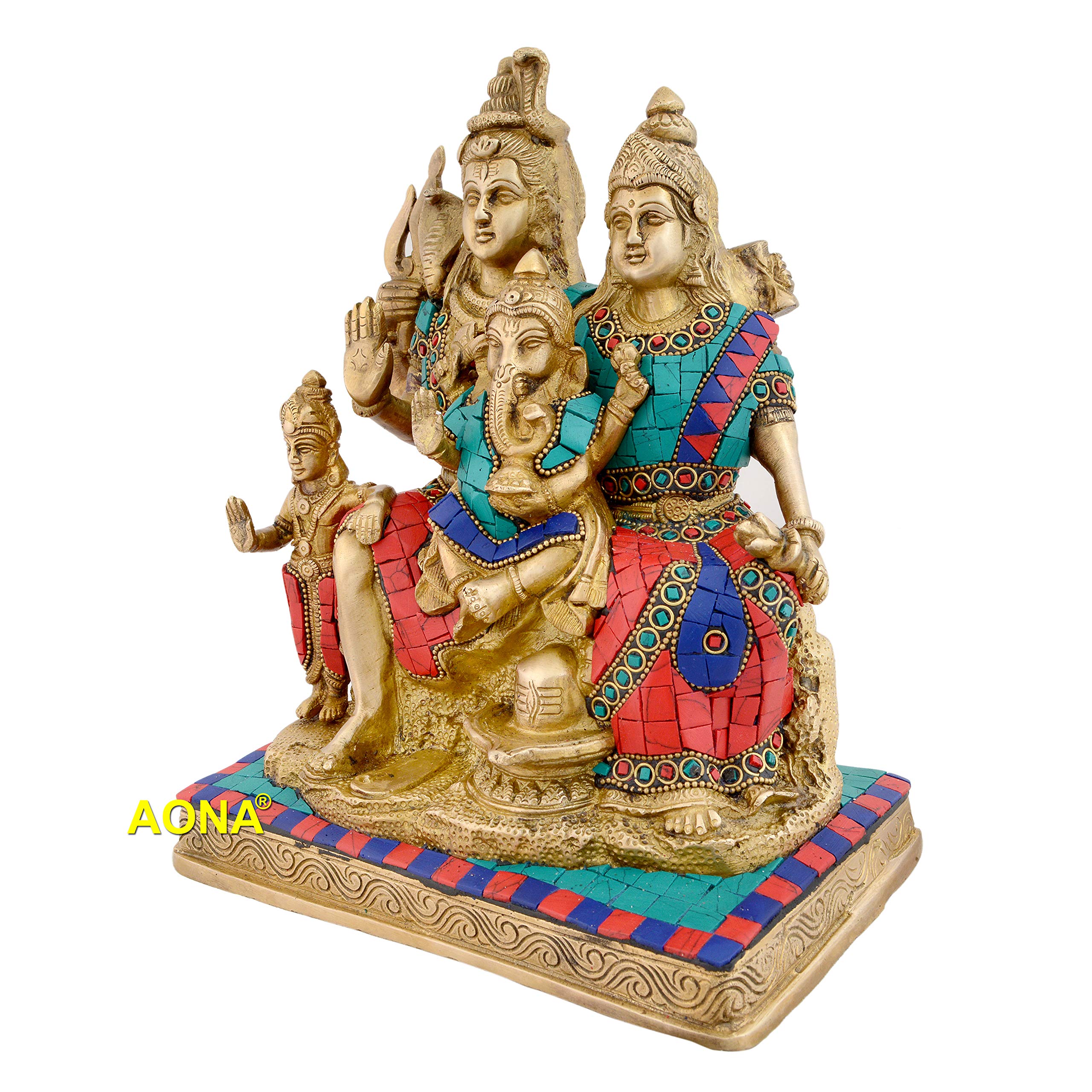 Aona Brass Shiva Parvati Shiv Parivar Bholenath Shankar Bhagwan Ganesh Family Murti Idol Statue Sculpture Multicolor Home Decor