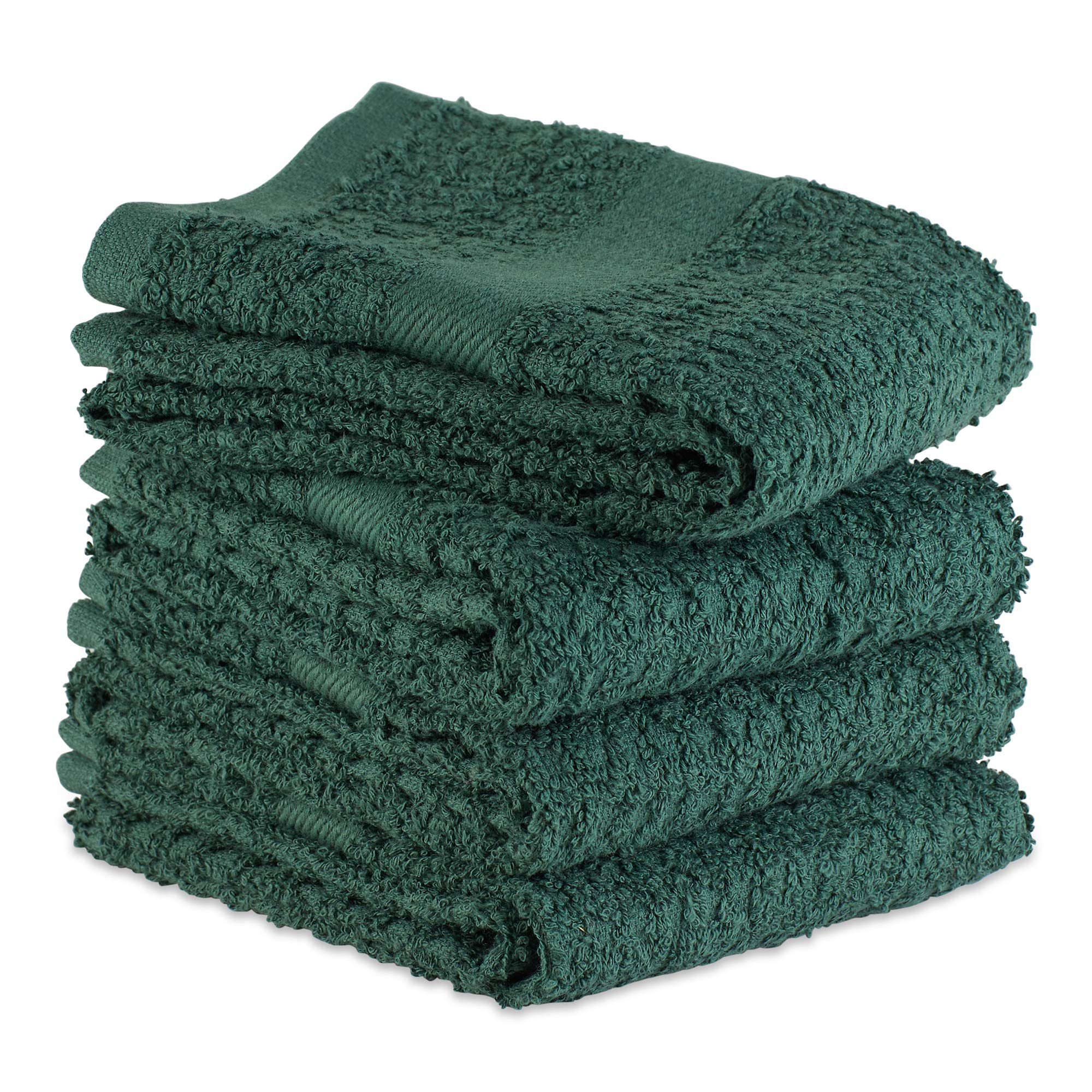 Dii Basic Terry Collection Waffle Dishtowel Set, 15X26, Solid Dark Green, 4 Piece