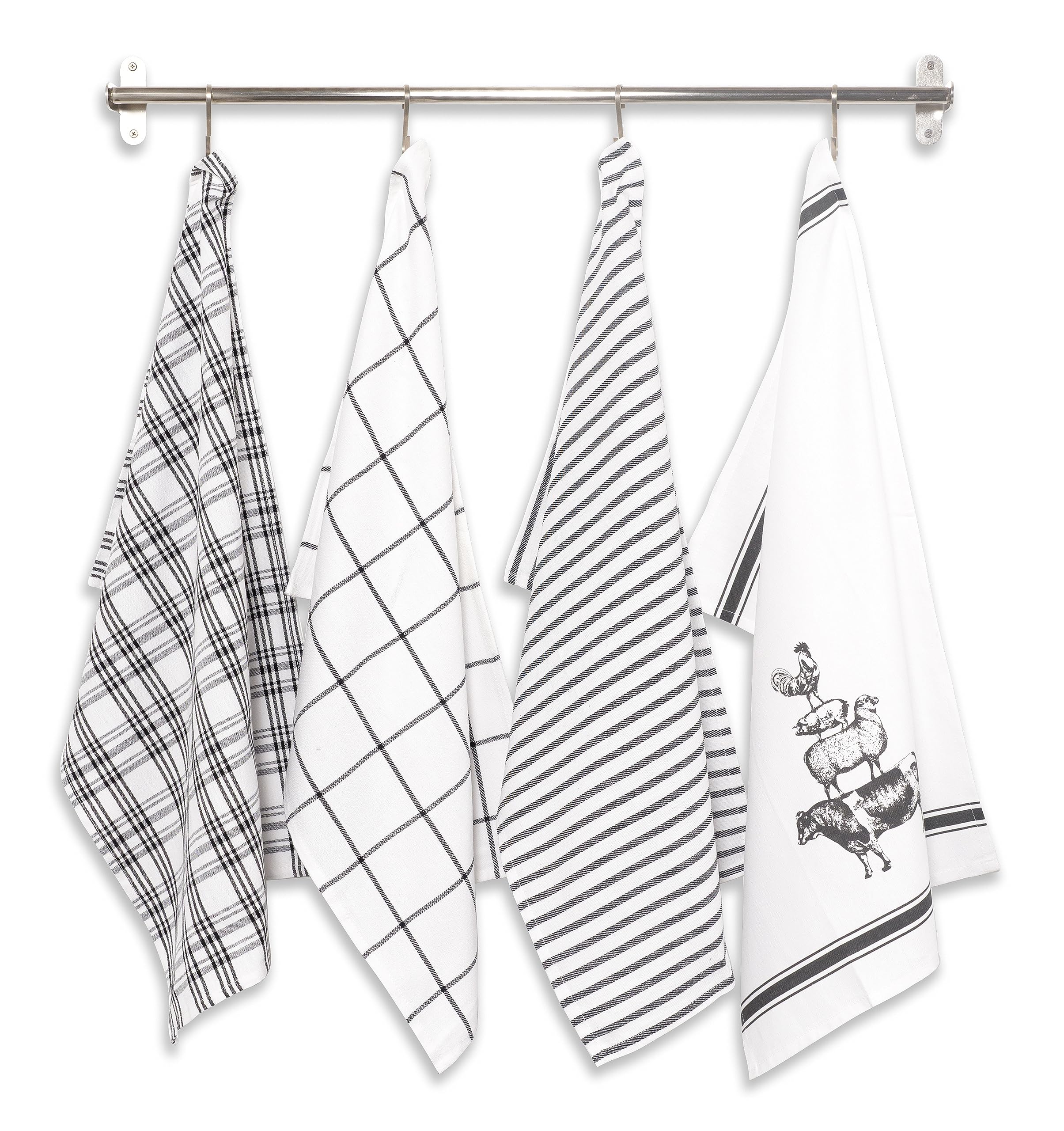 Kaf Home Pantry Stacked Farm Animals Kitchen Dish Towel 18 X 28-Inch Set Of 4