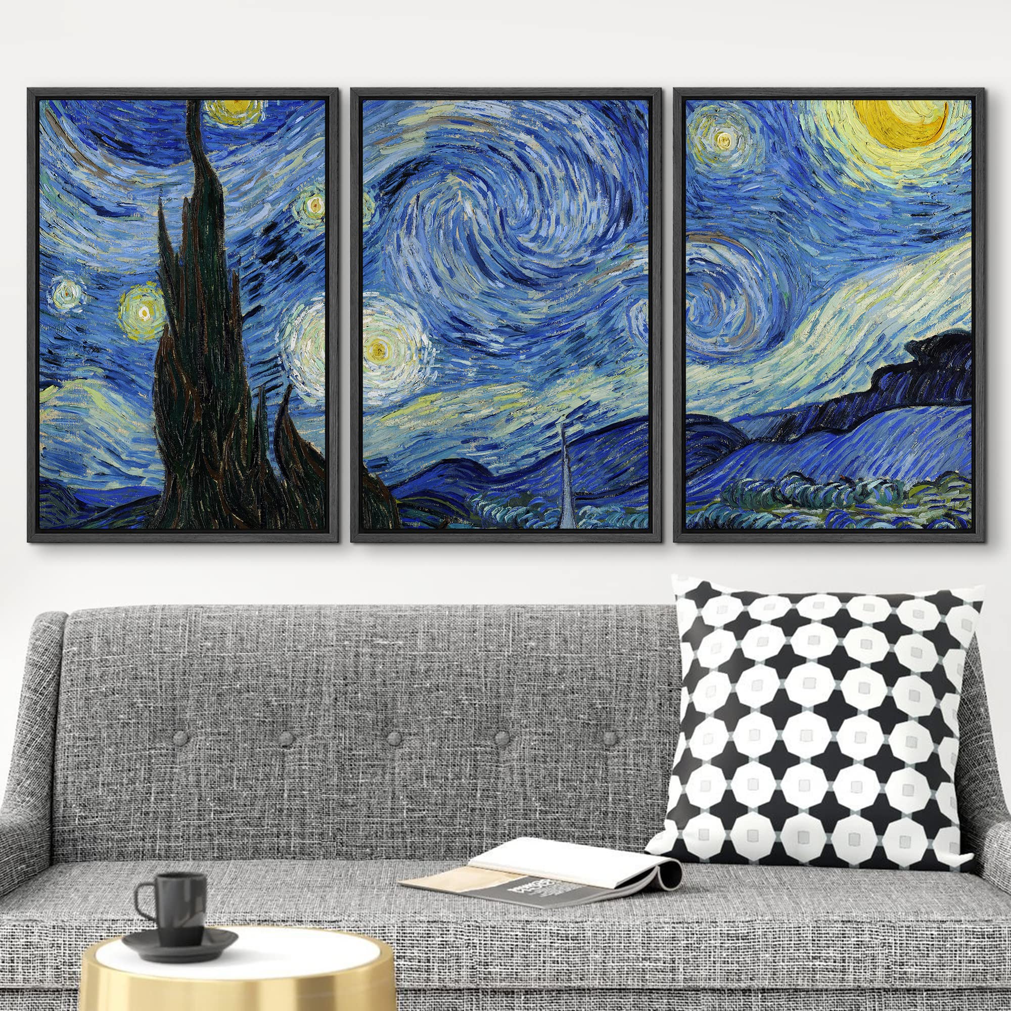 Wall26 Framed Canvas Print Wall Art Set Starry Night By Vincent Van Gogh Nature Wilderness Illustrations Fine Art Relax/Calm Mul