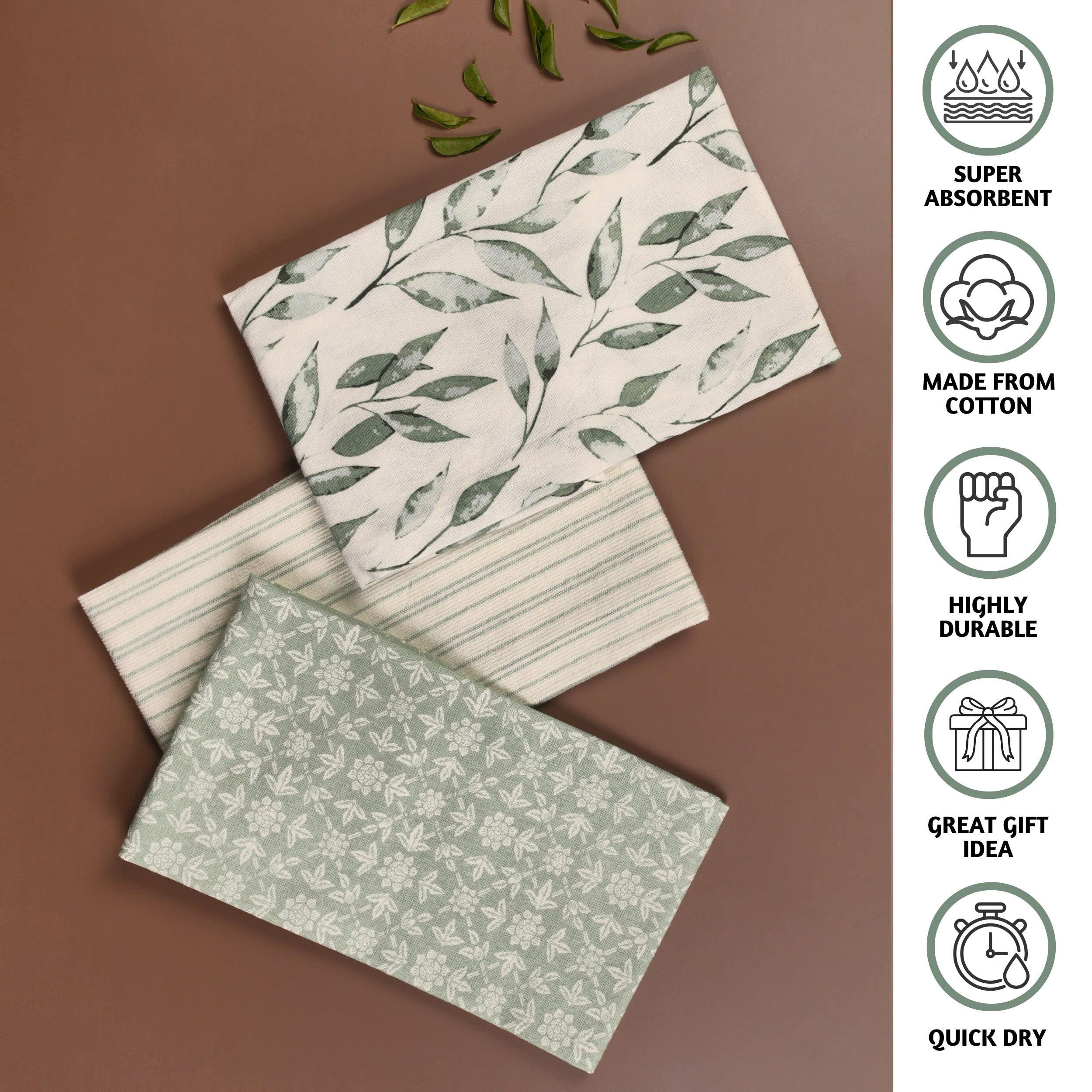 Folkulture Kitchen Towels With Hanging Loop, 18 X 28 Inches, Set Of 3 Modern Tea Towels Or Dish Towels For Drying Dishes, 100% C