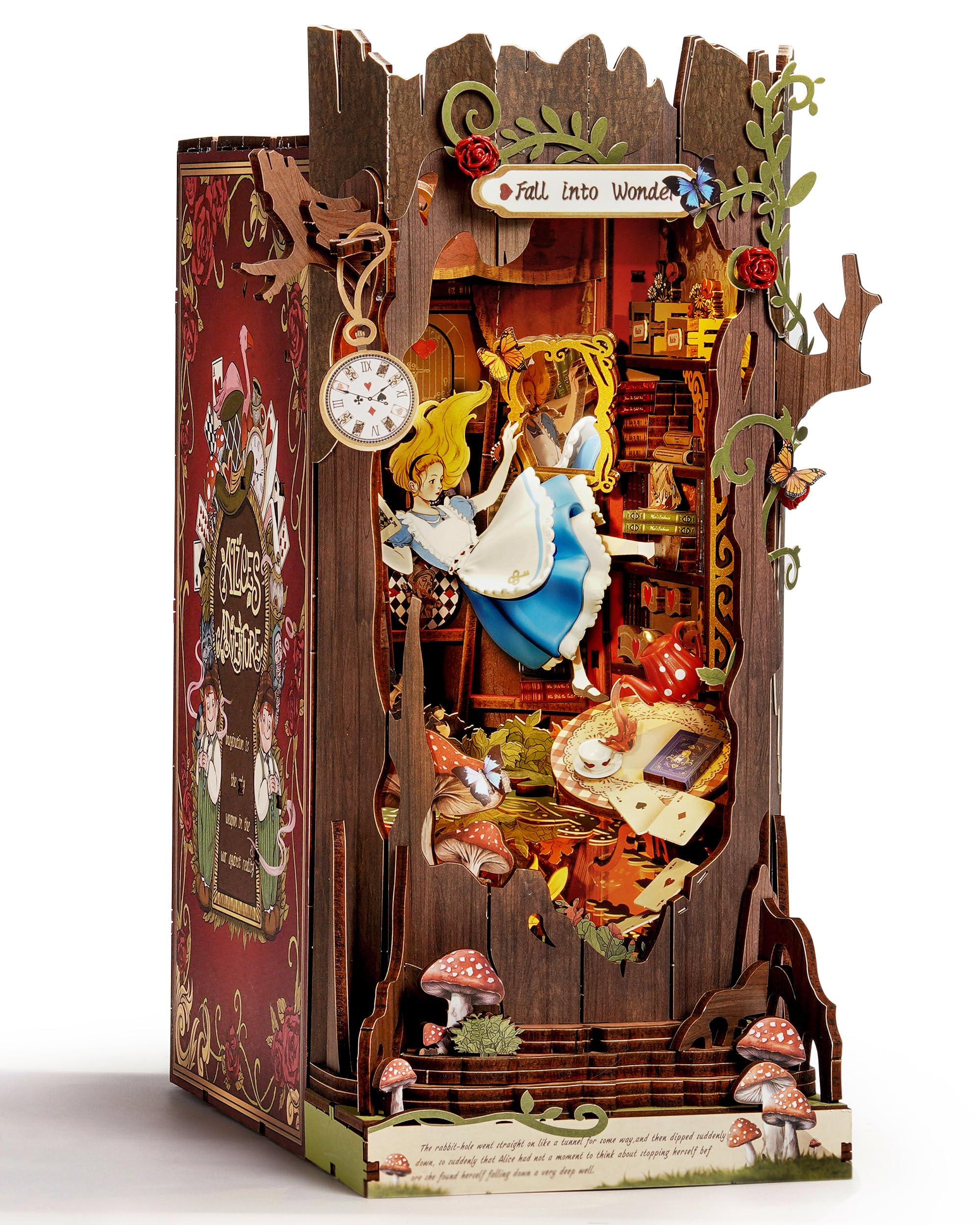Rolife DIY Book Nook Kits Fall into Wonder, Fairy Tale Bookend Wooden 3D Puzzles for Bookshelf Decor, DIY Miniature House Buildi