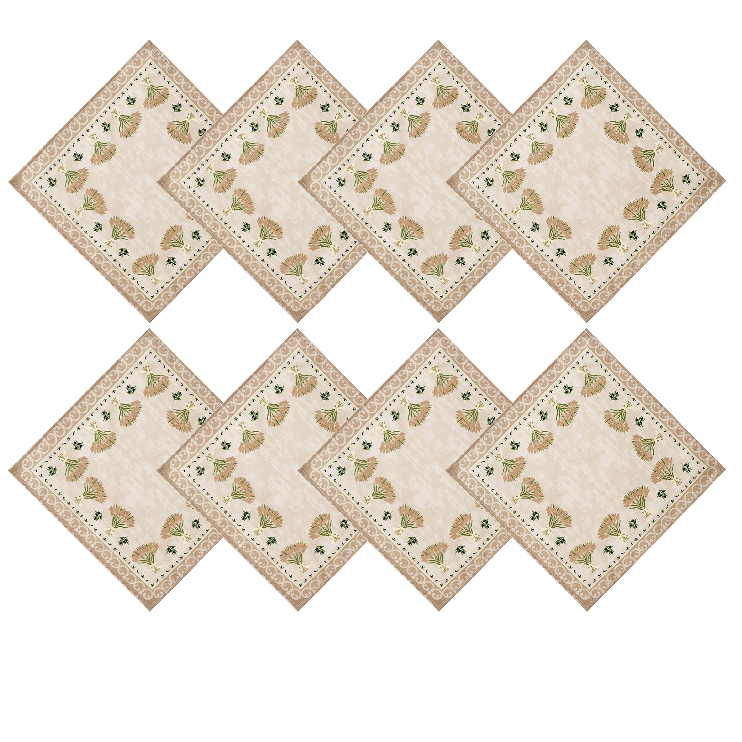 Home Bargains Plus Square Fabric Napkins, Set Of 8 Napkins, Wheat And Olives Print, Indoor Outdoor Stain And Water Resistant Fab