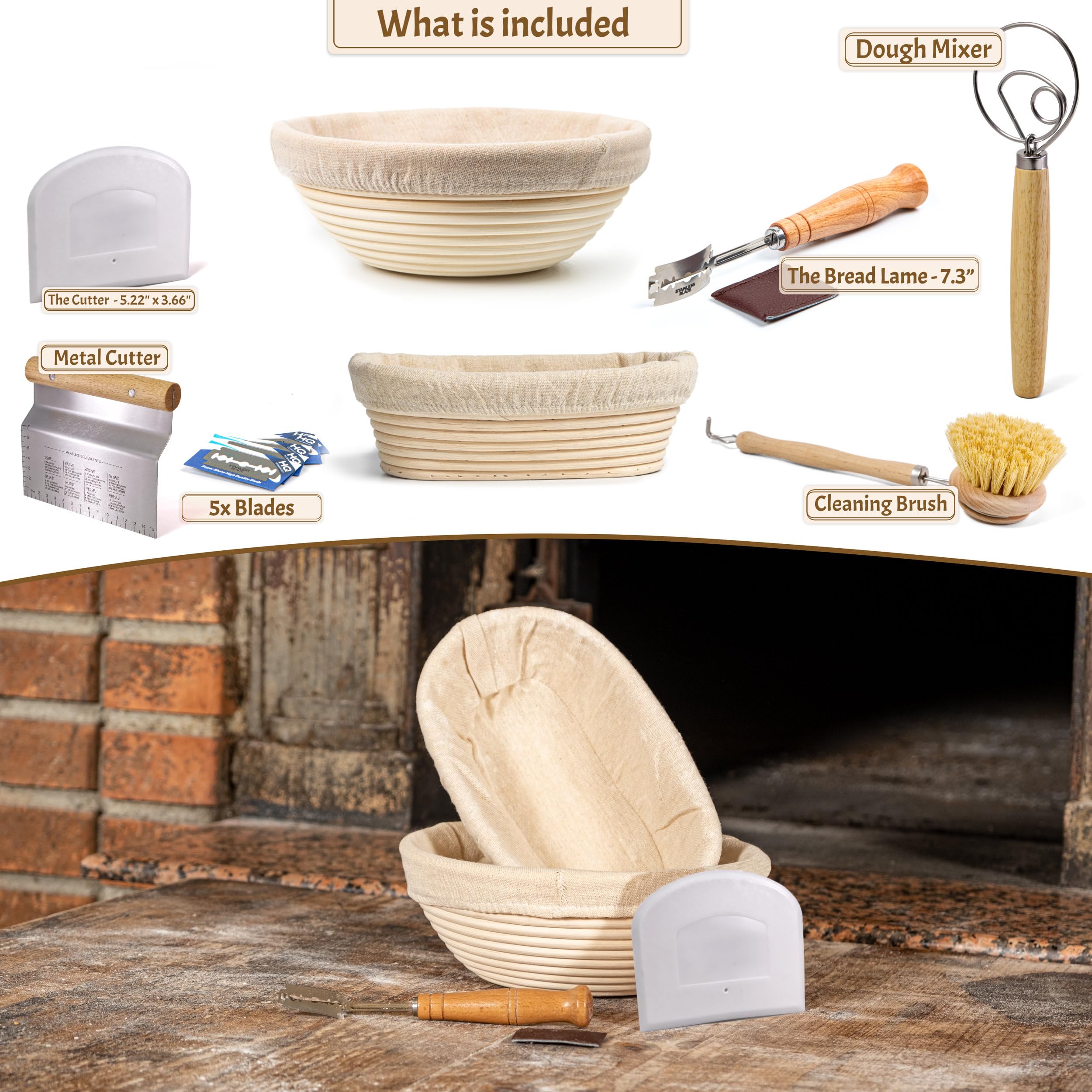 Sourdough Bread Baking Supplies Starter Kit, Banneton Bread Proofing Basket 9'' Round & 10'' Oval, Bread Making Tools, Perfect B
