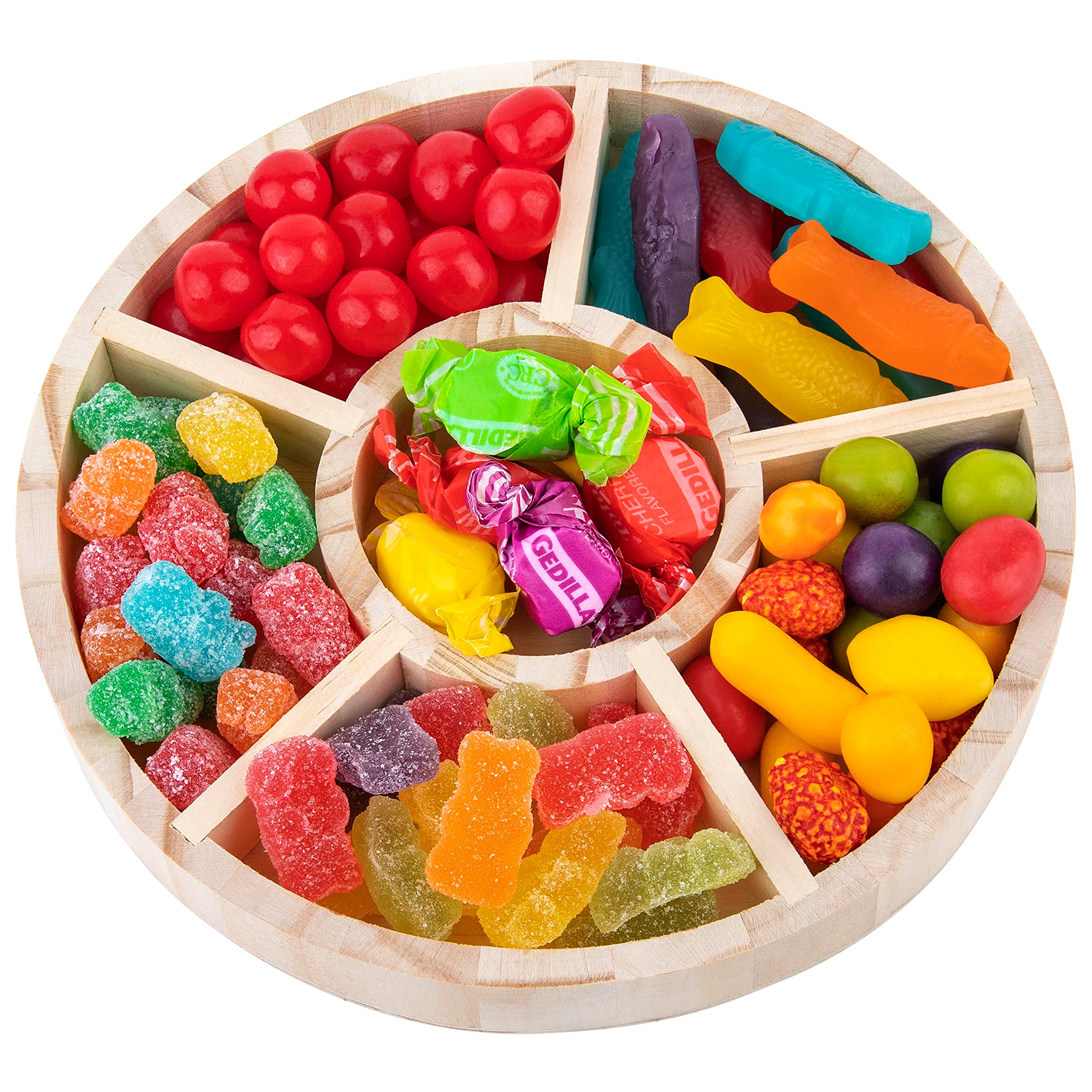 Wooden Tray With 6 Sections - 3 Pack Round Tray Chip And Dip Platter - Divided Serving Tray For Appetizers & Snacks - Veggie Pla