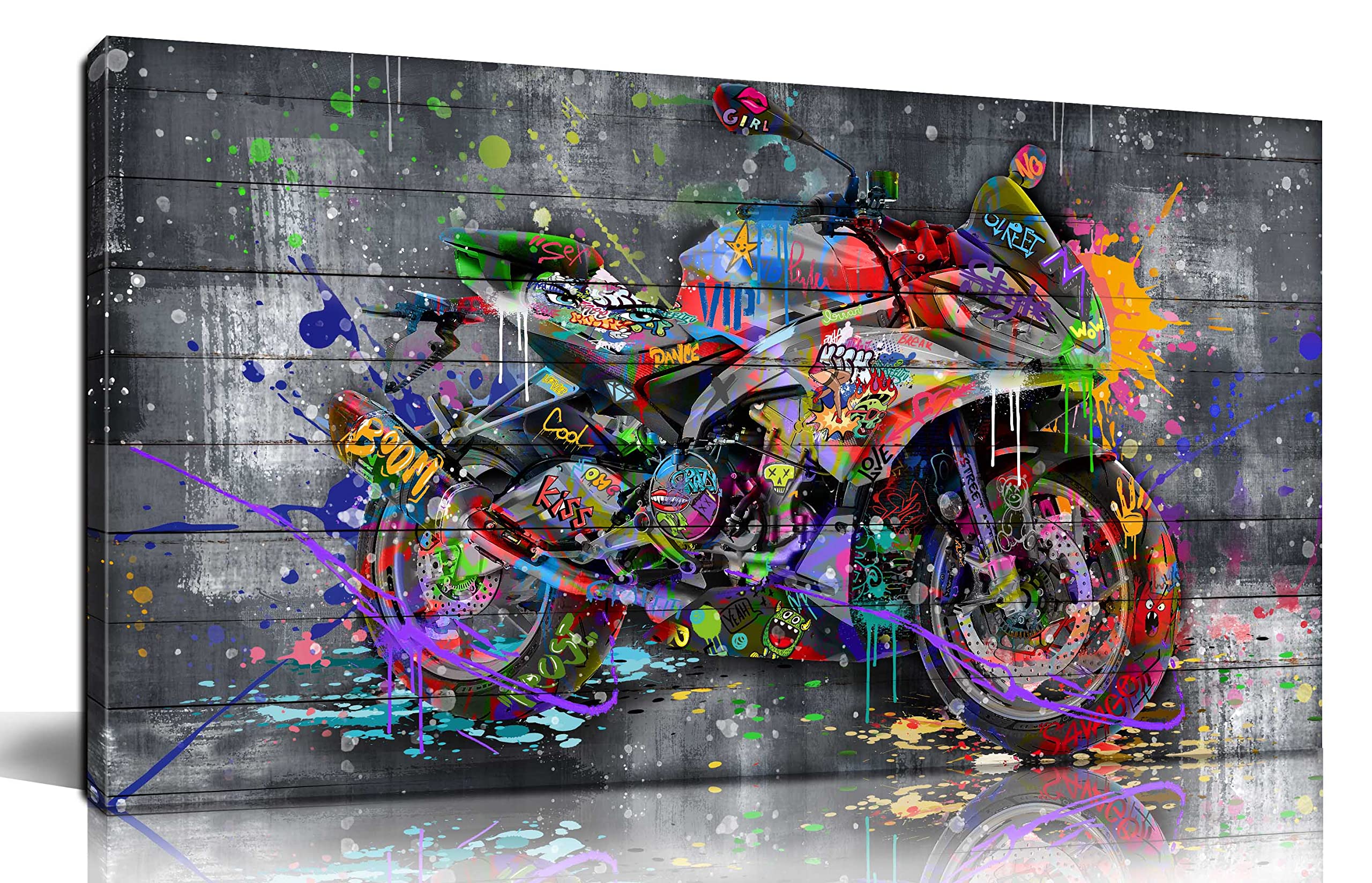 Sixttart Graffiti Motorcycles Wall-Art - Wall Decor For Bedroom Men - Room Decor For Teens Ready To Hang Size 40'' X 20''